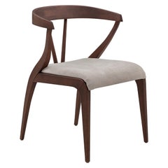 Mat Dining Chair in Walnut Wood Finish with Open Back and Light Gray Fabric