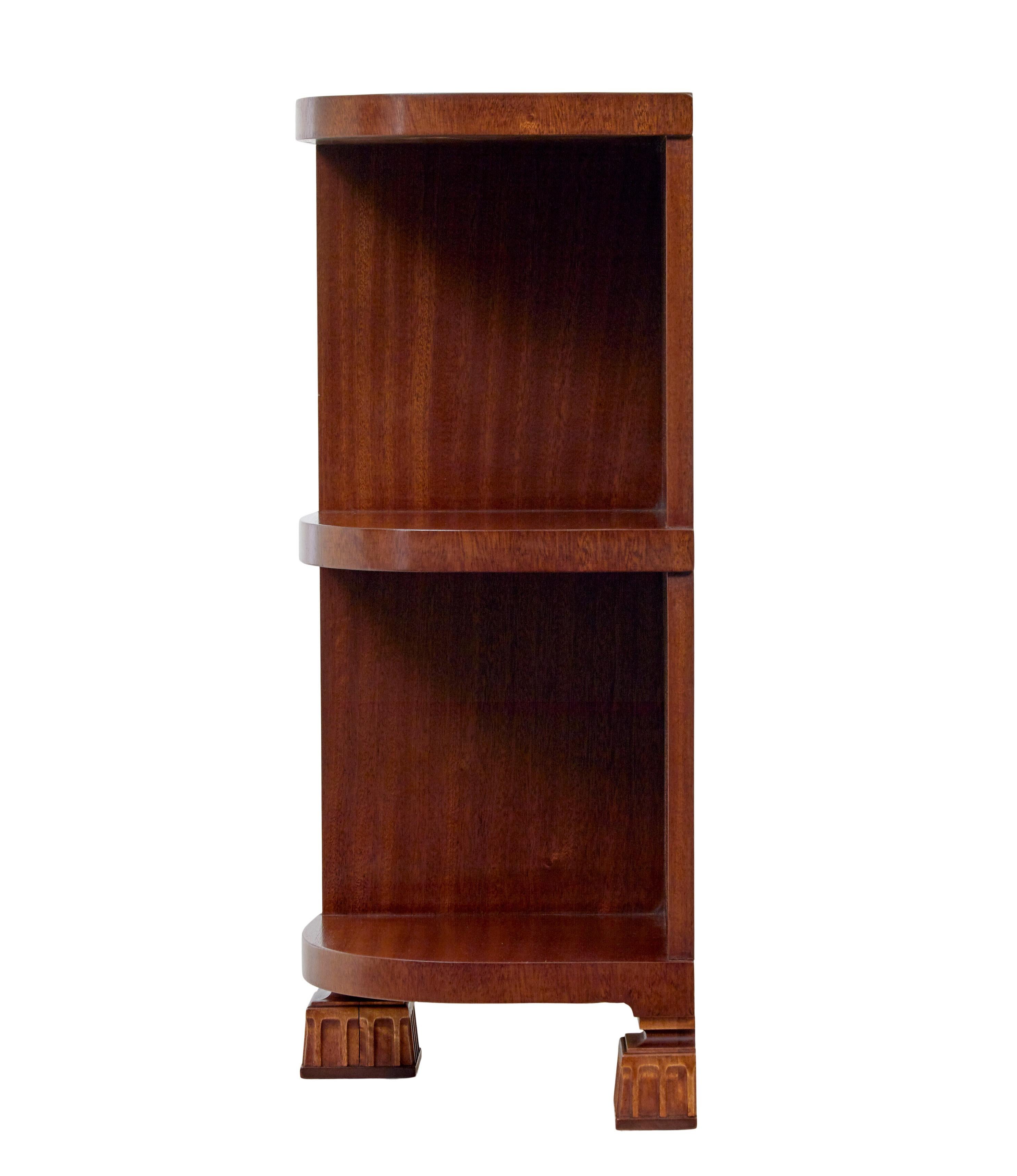 Mid-Century Modern Shaped mid century Scandinavian mahogany low open bookcase