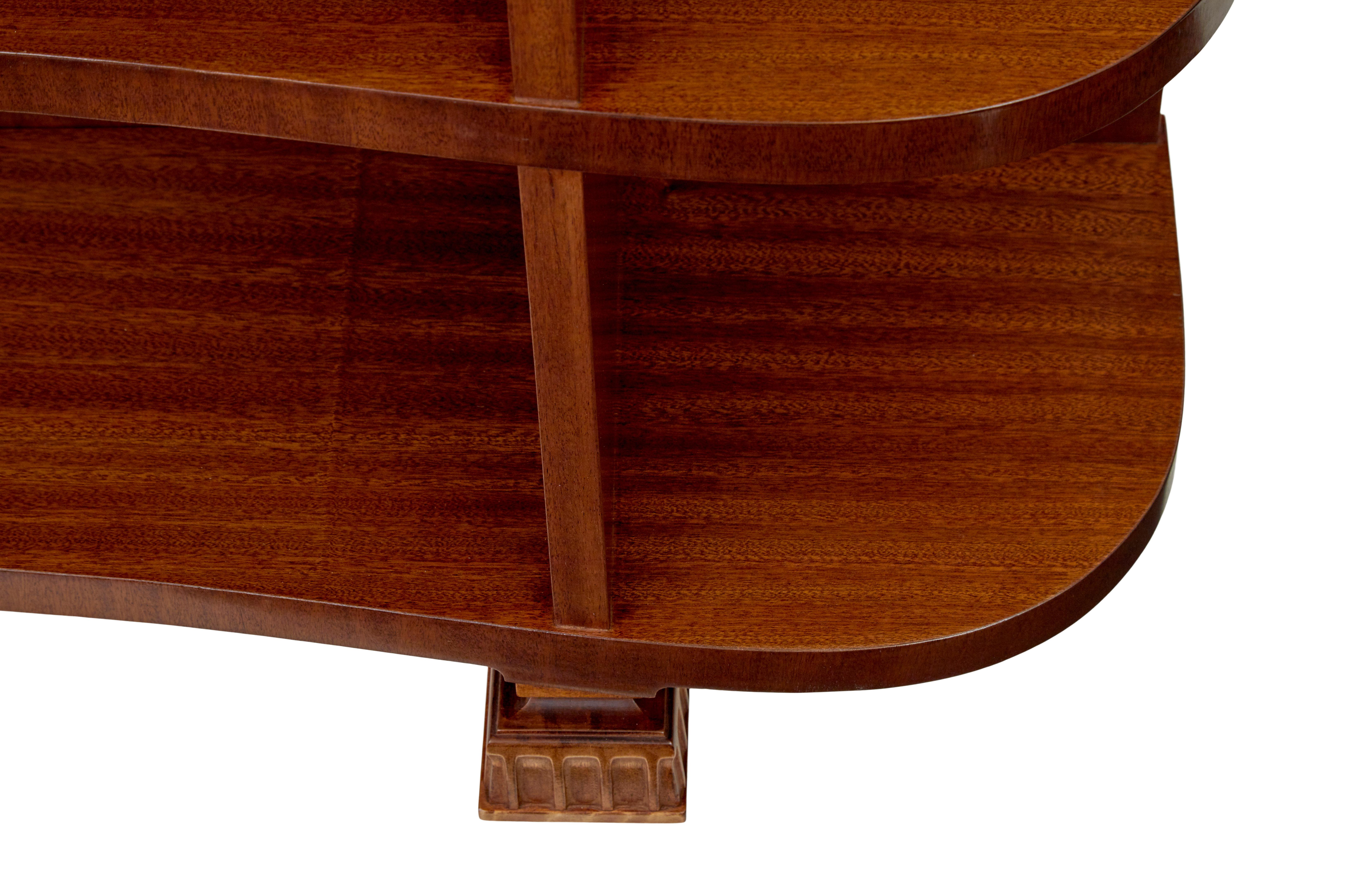 Mahogany Shaped mid century Scandinavian mahogany low open bookcase