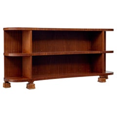 Shaped mid century Scandinavian mahogany low open bookcase