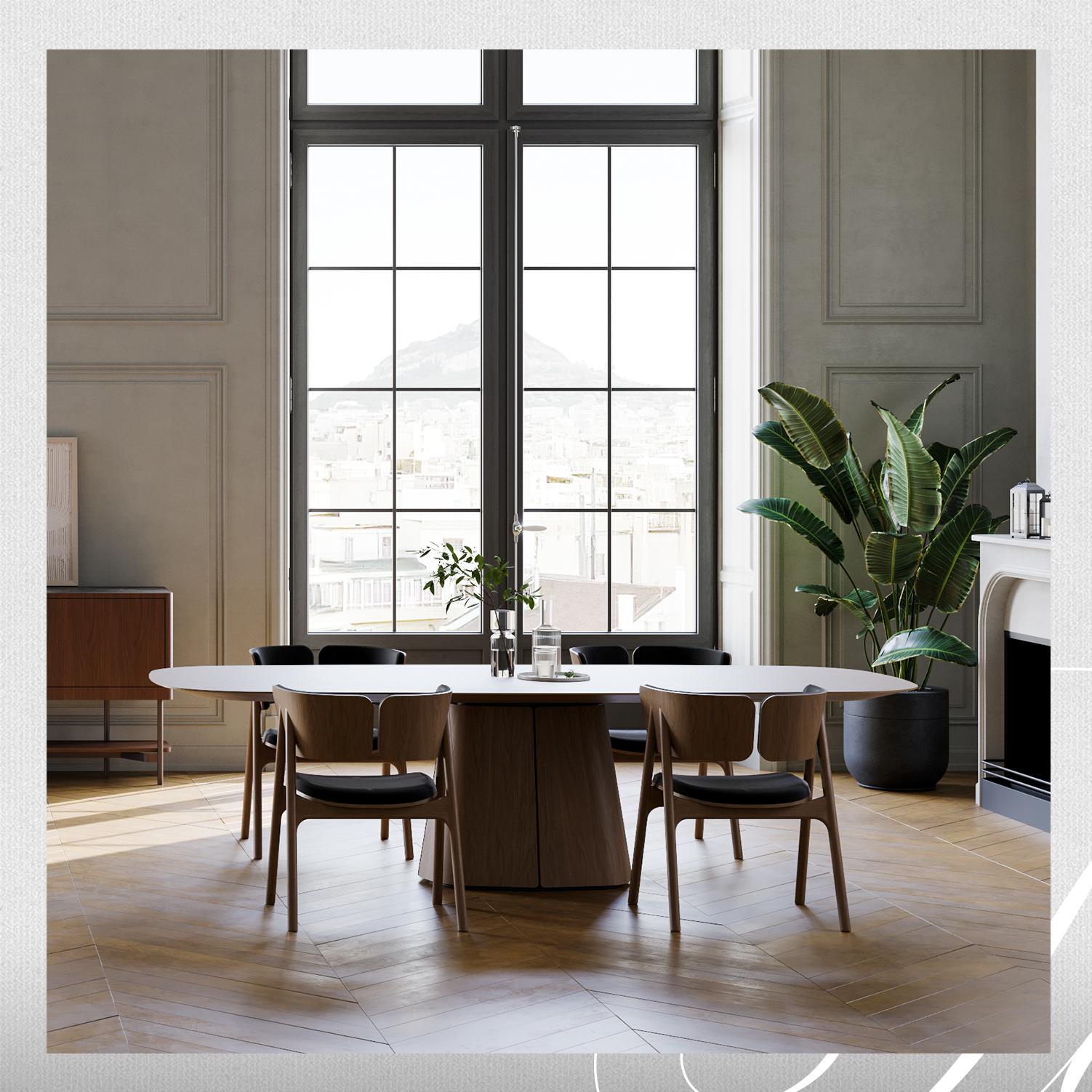 Contemporary Shaped Oval Table In Black-Stained Solid Oak For Sale