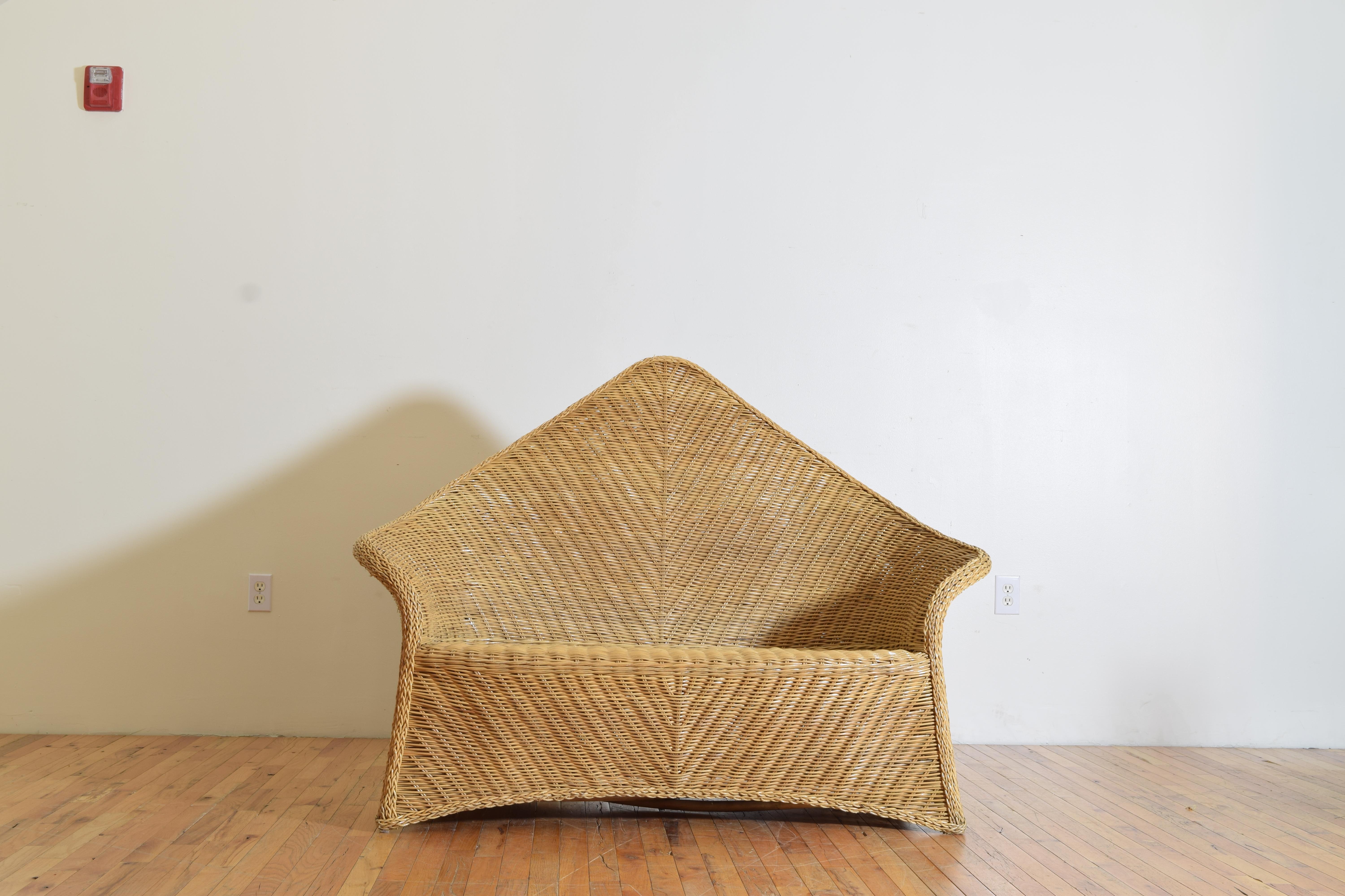 European Continental Shaped Wicker Settee, circa 1970 For Sale