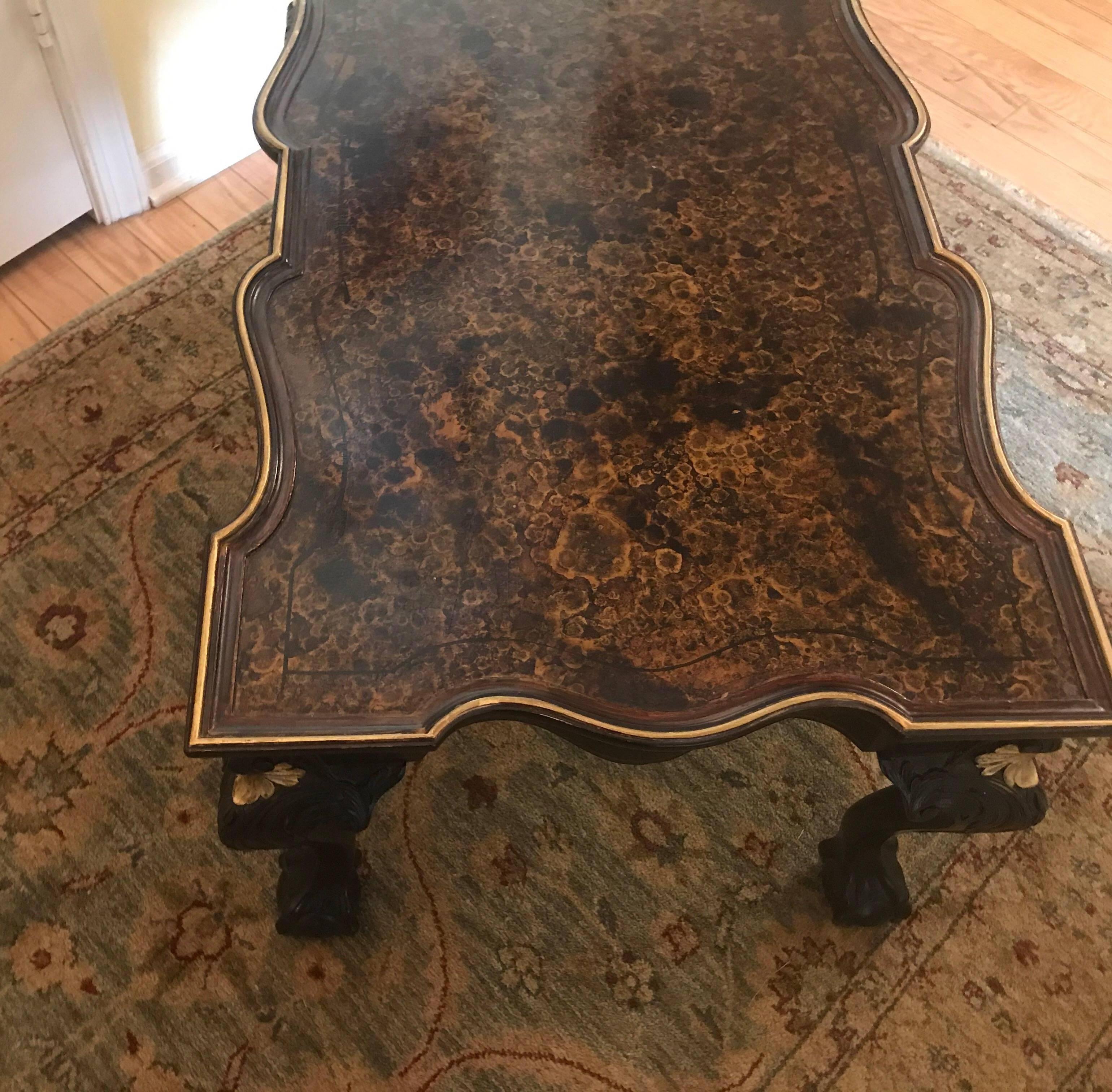 Hand-Painted Ebonized and Faux Tortoise Shell Cocktail Table
