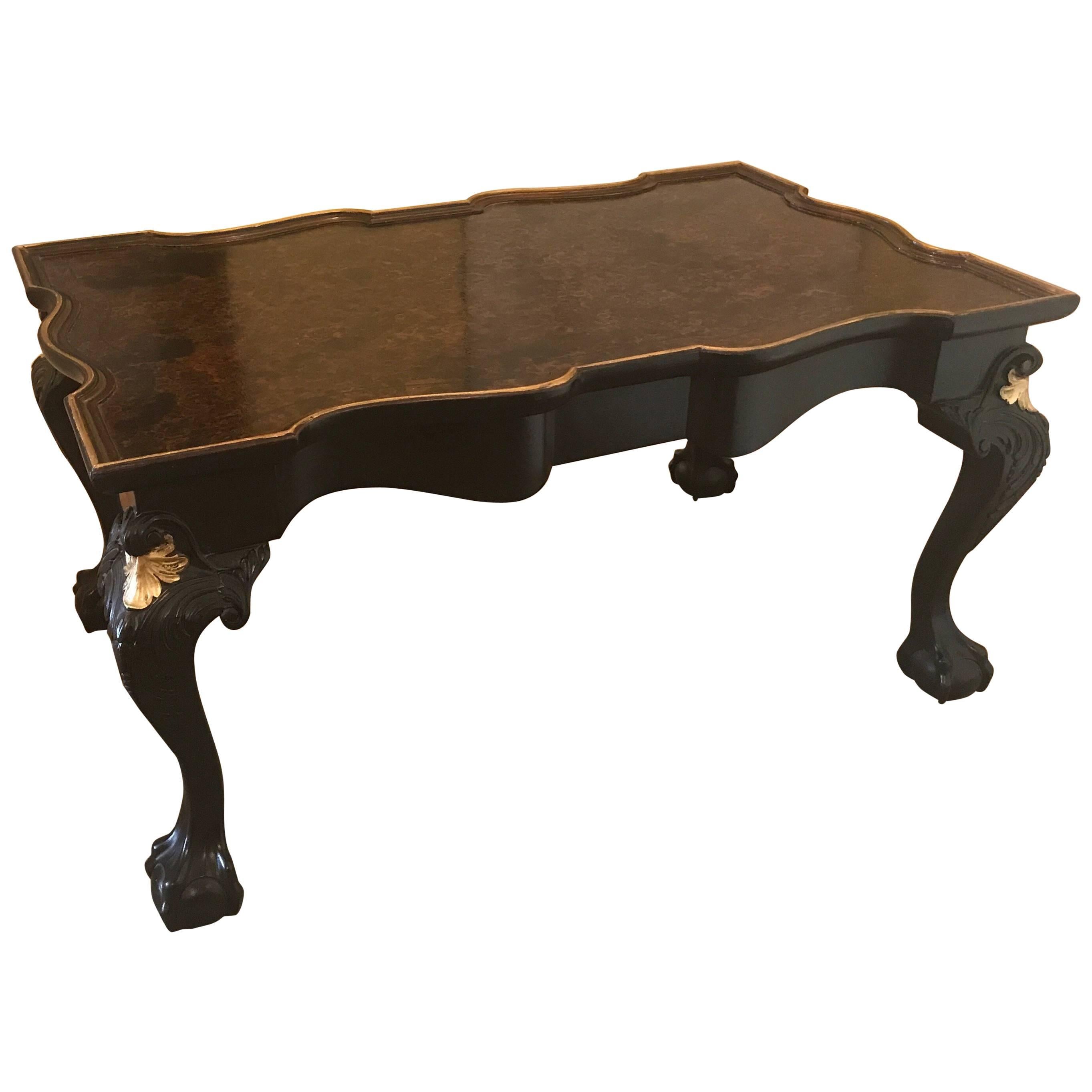 Ebonized and Faux Tortoise Shell Cocktail Table