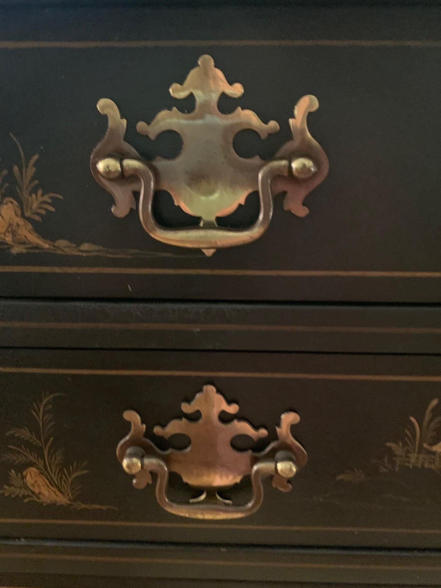 North American Shapely Black and Gold Chinoiserie 4 Drawer Chest of Drawers