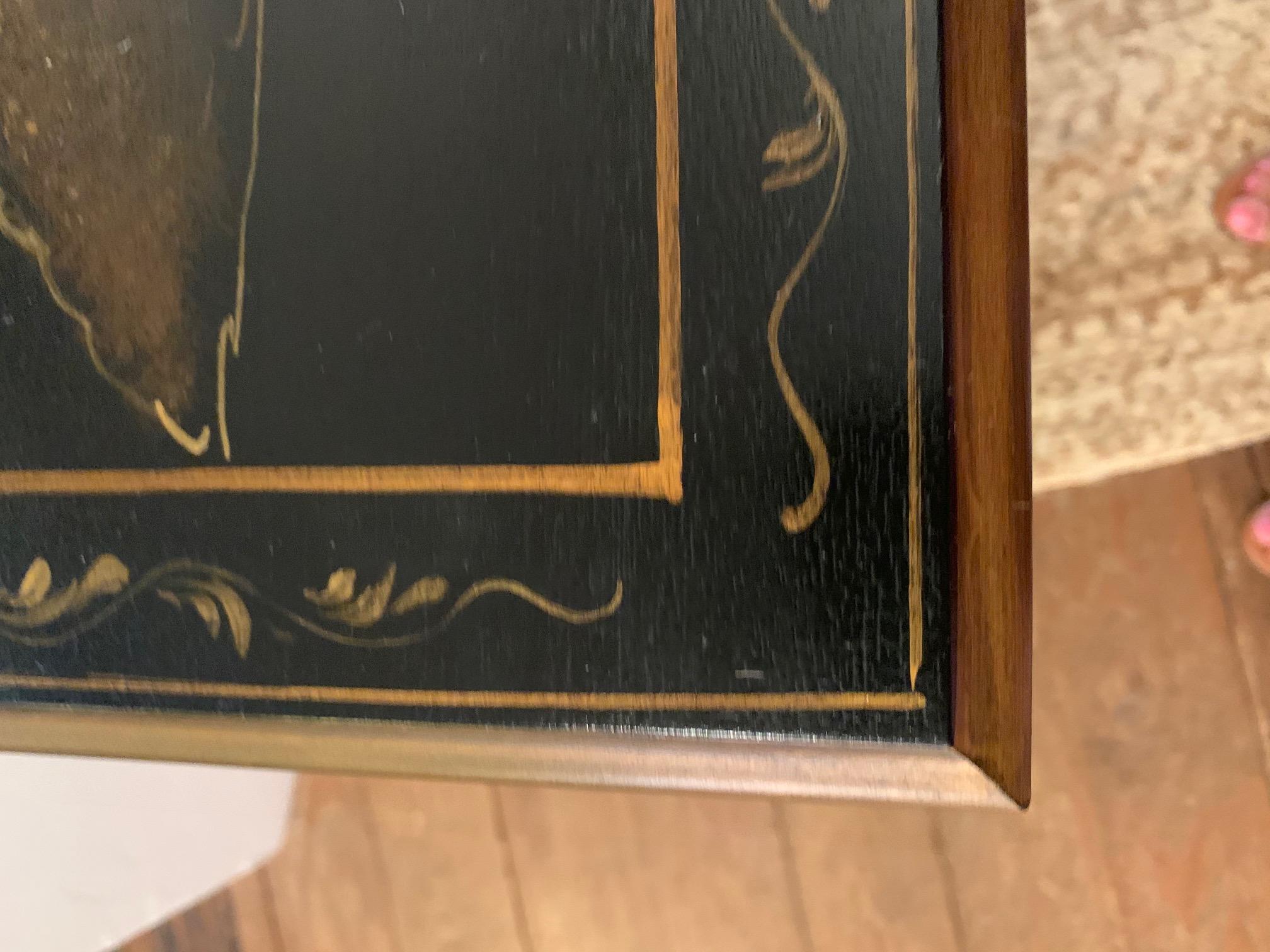 Shapely Black and Gold Chinoiserie 4 Drawer Chest of Drawers 1