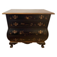 Shapely Black and Gold Chinoiserie 4 Drawer Chest of Drawers