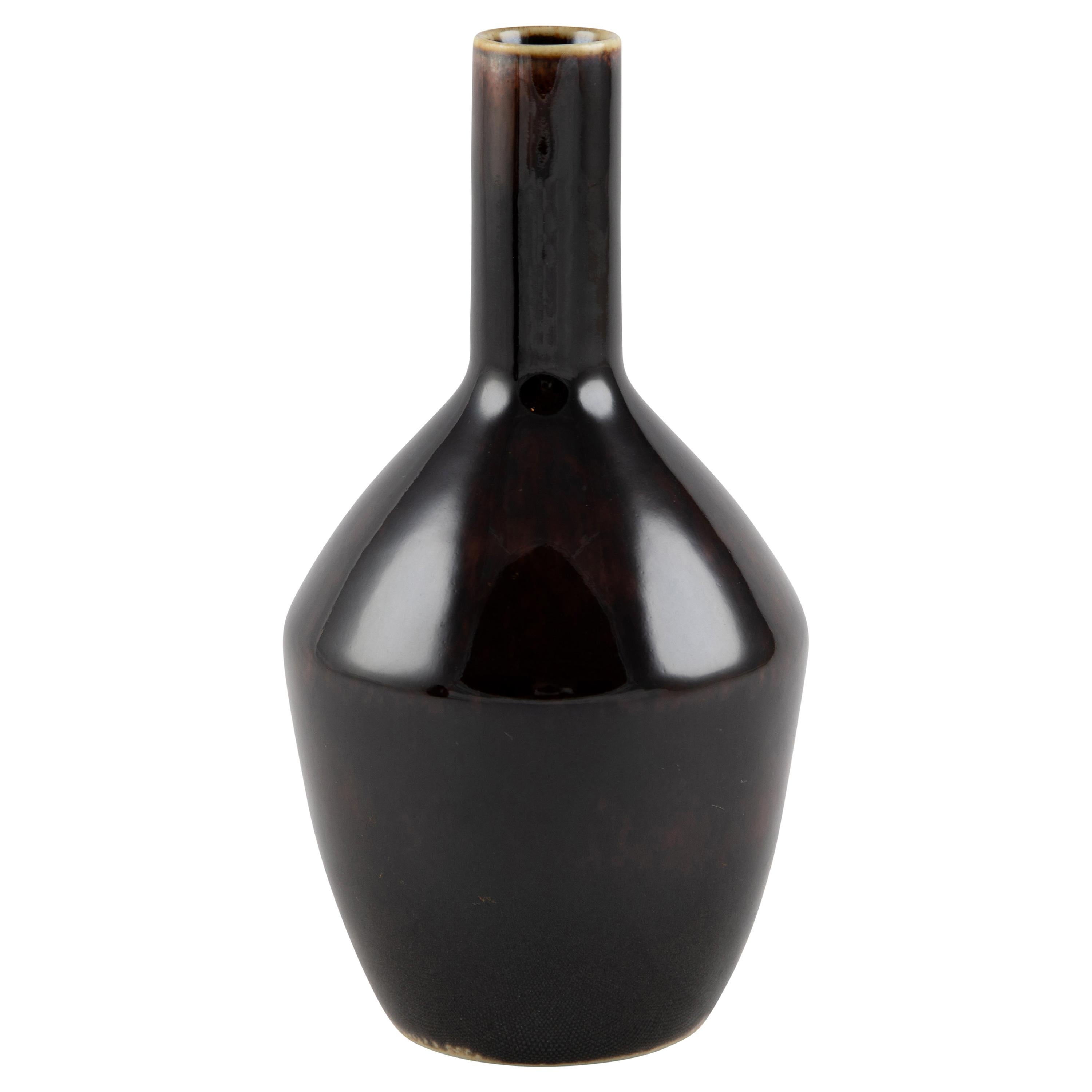 Shapely Brown Bottle Vase by Carl-Harry Stålhane for Rörstrand, circa 1960s For Sale