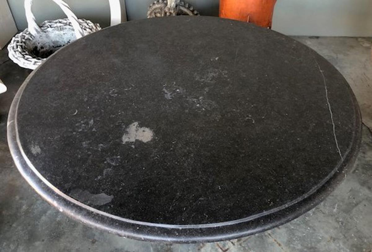 Modern Large Carved Belgian Bluestone Round Dining/Center Table w/ Baluster-Form  Base For Sale