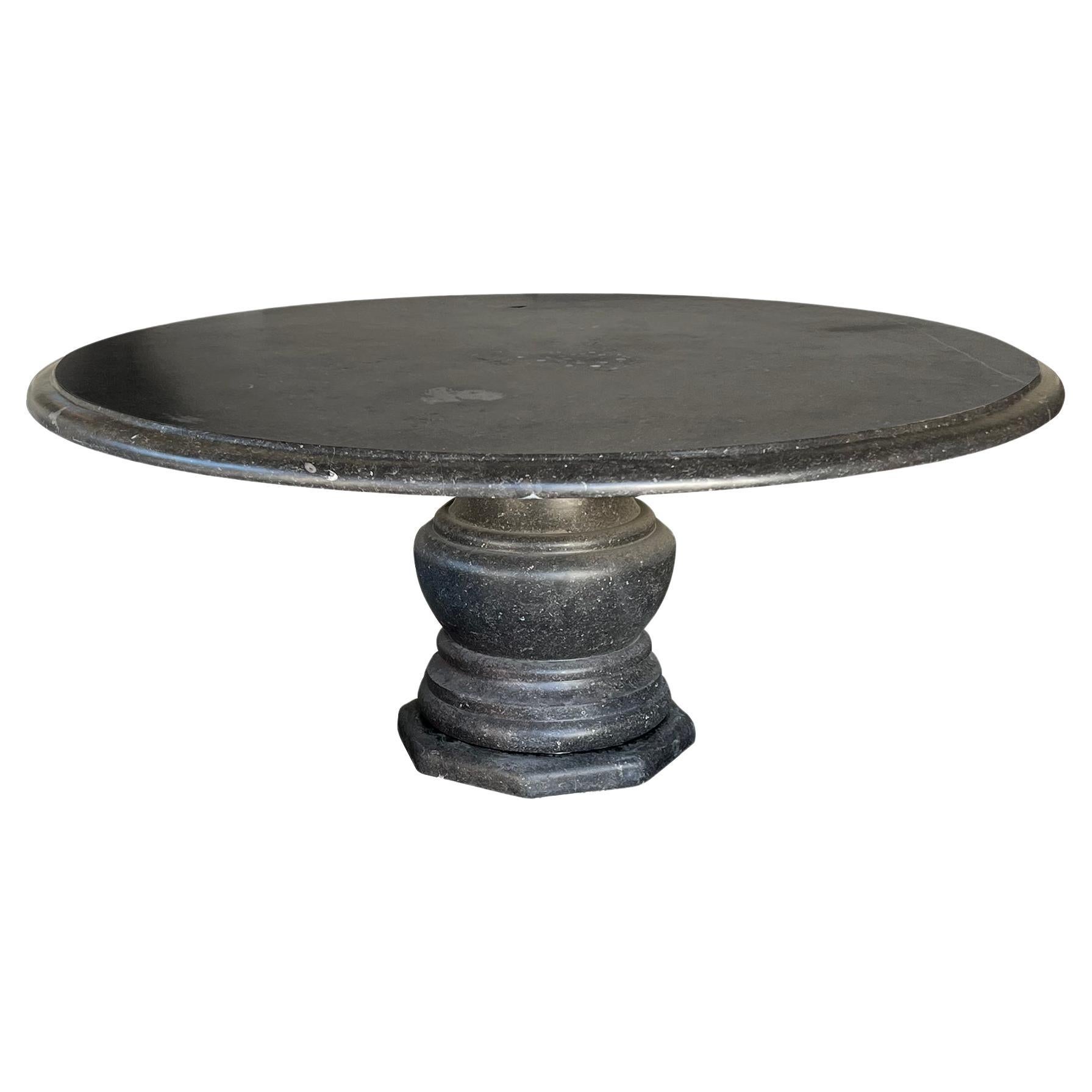 Large Carved Belgian Bluestone Round Dining/Center Table w/ Baluster-Form  Base For Sale