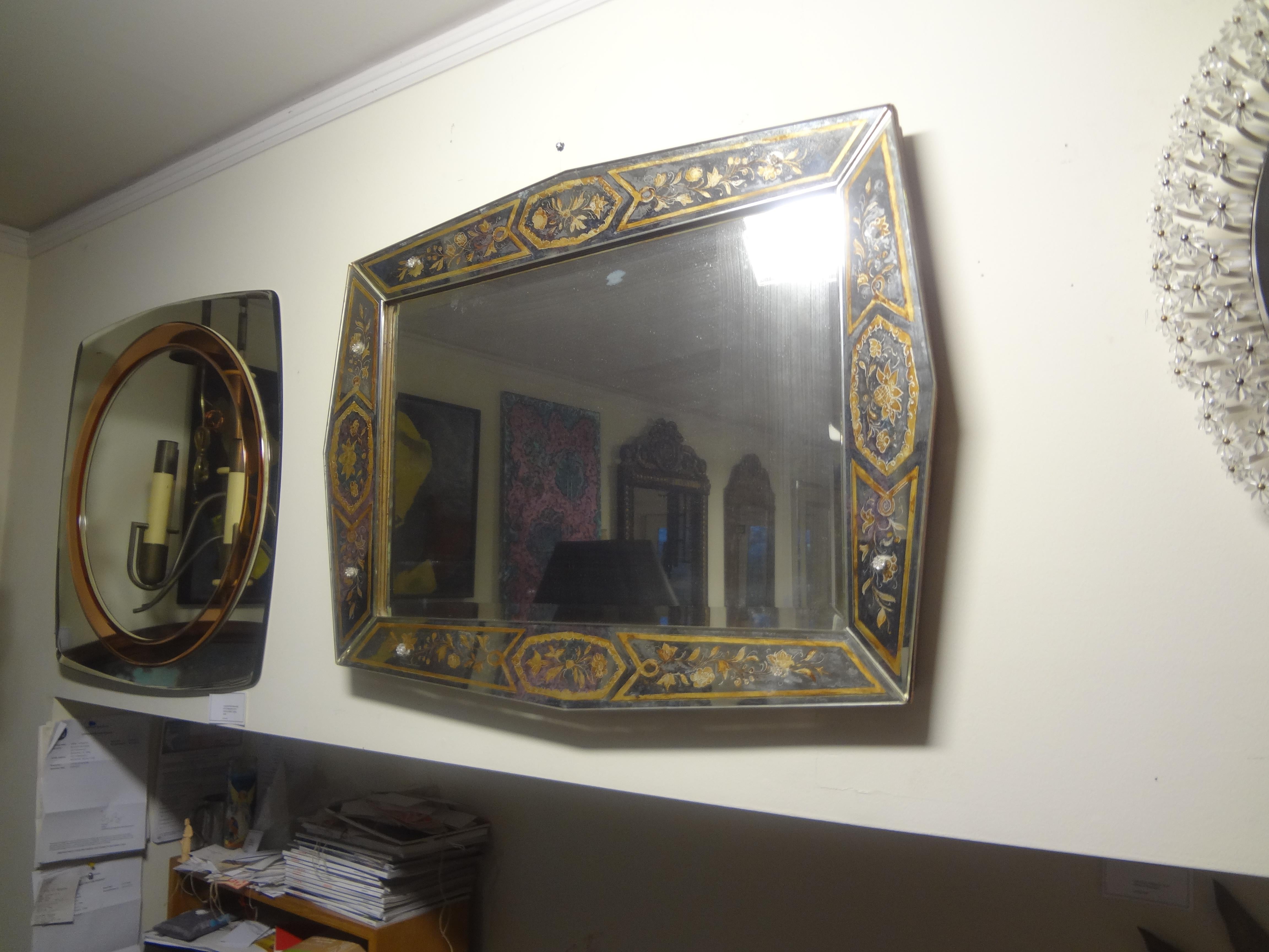 Mid-20th Century Shapely French Eglomise Beveled Mirror