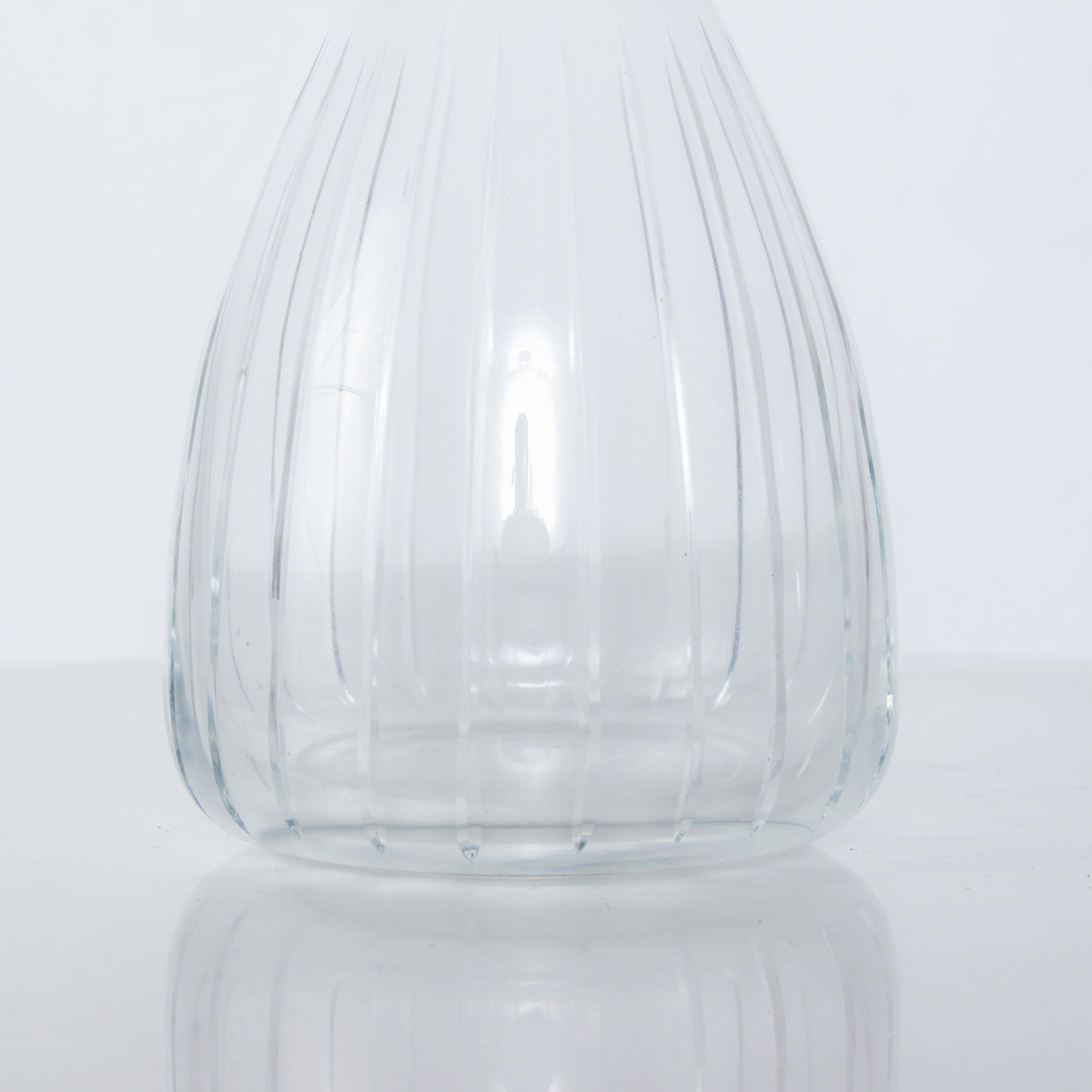 1950s shapely blown glass carafe ribbed Iittala bird design in the style of Timo Sarpaneva 
Sculptural carafe pitcher decanter wine water juice drink easy pour
Measures:10.5