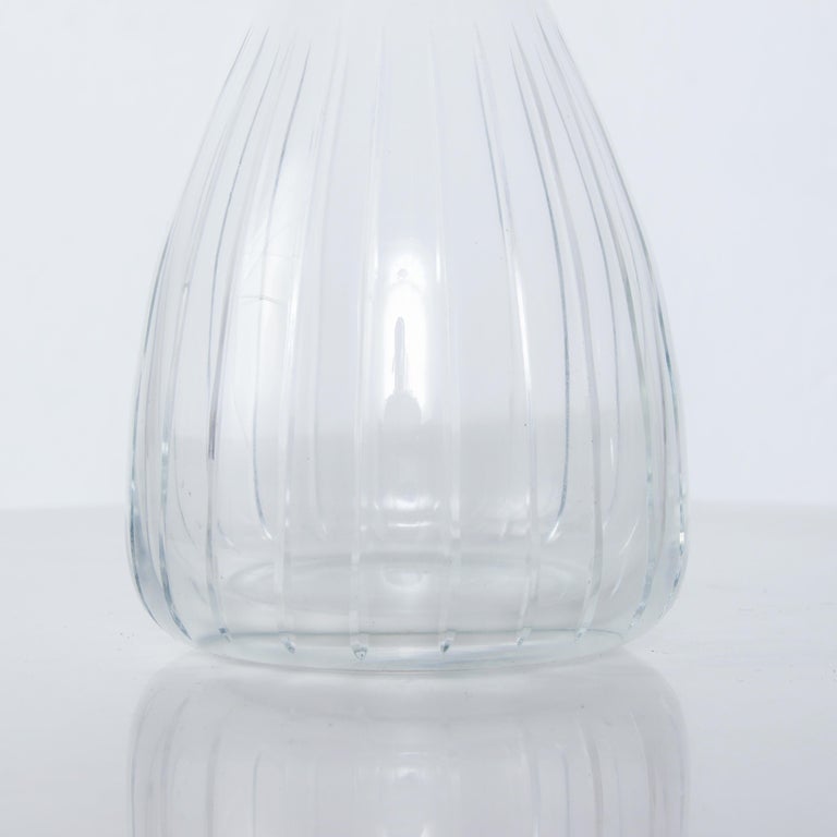 Shapely Ribbed Glass Carafe Bird Design Style of Timo Sarpaneva ...