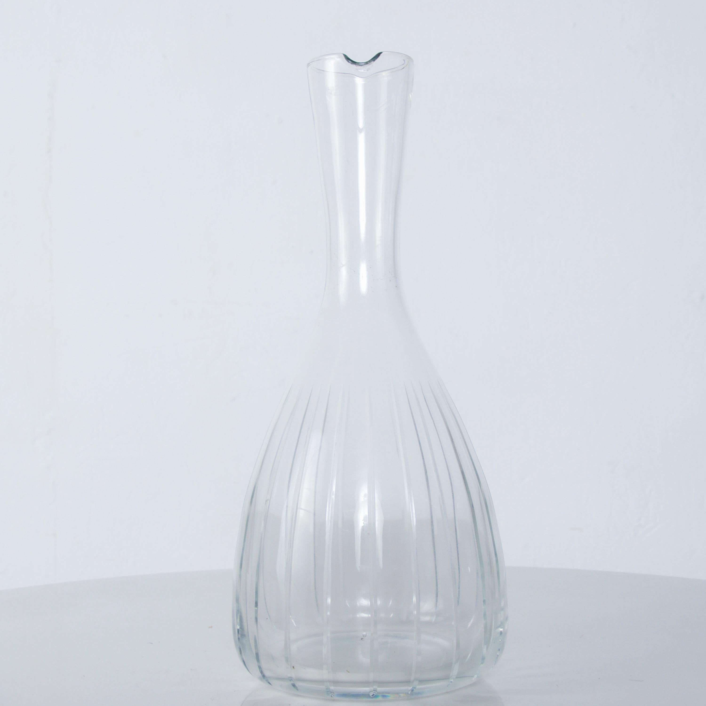 Unknown Shapely Ribbed Glass Carafe Bird Design Style of Timo Sarpaneva, Finland, 1950s