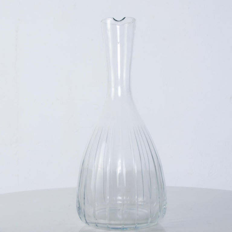 Shapely Ribbed Glass Carafe Bird Design Style of Timo Sarpaneva ...