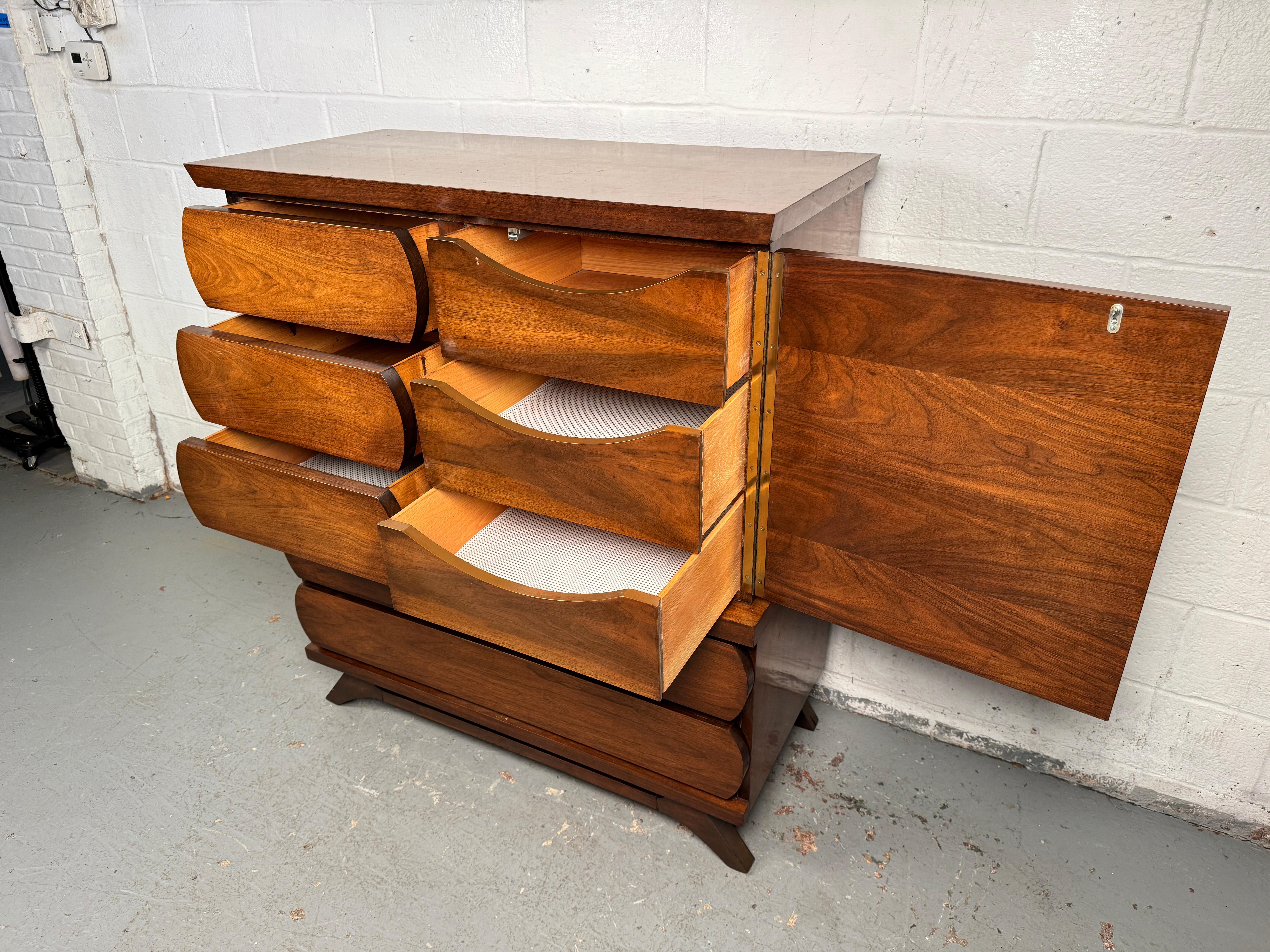 Shapely Mid-Century Modern Walnut Highboy Dresser For Sale 6