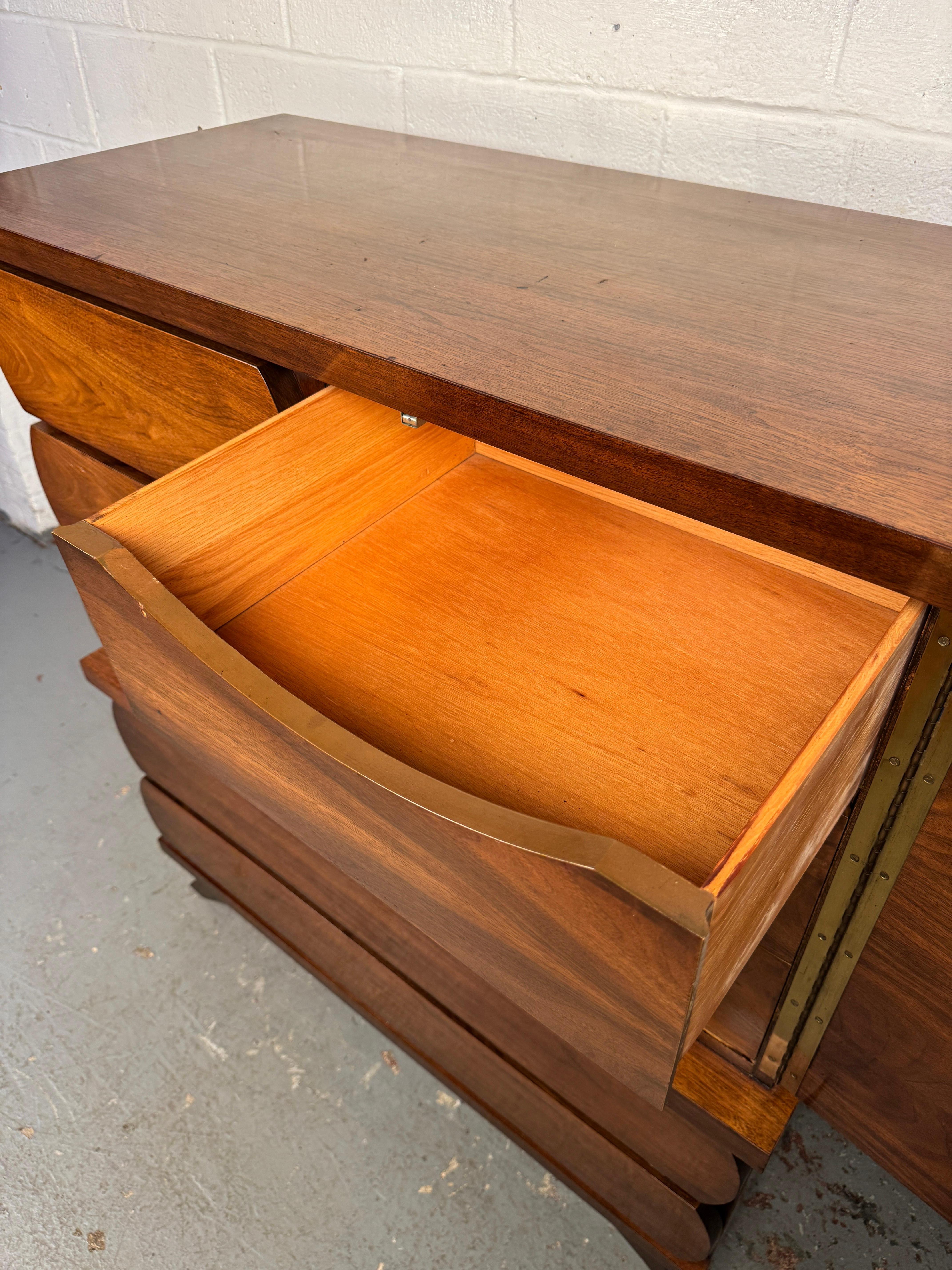 Shapely Mid-Century Modern Walnut Highboy Dresser For Sale 9