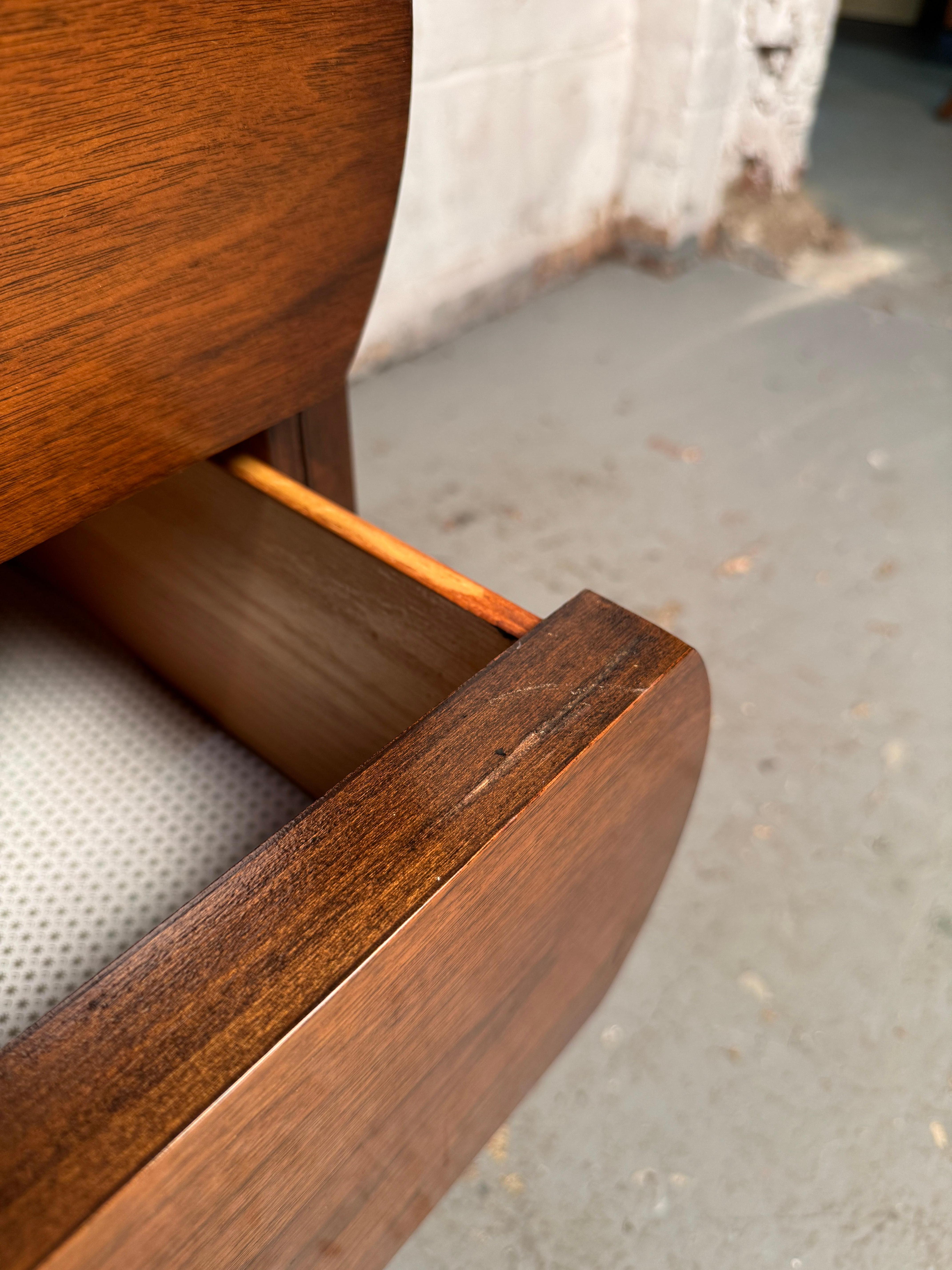 Shapely Mid-Century Modern Walnut Highboy Dresser For Sale 14