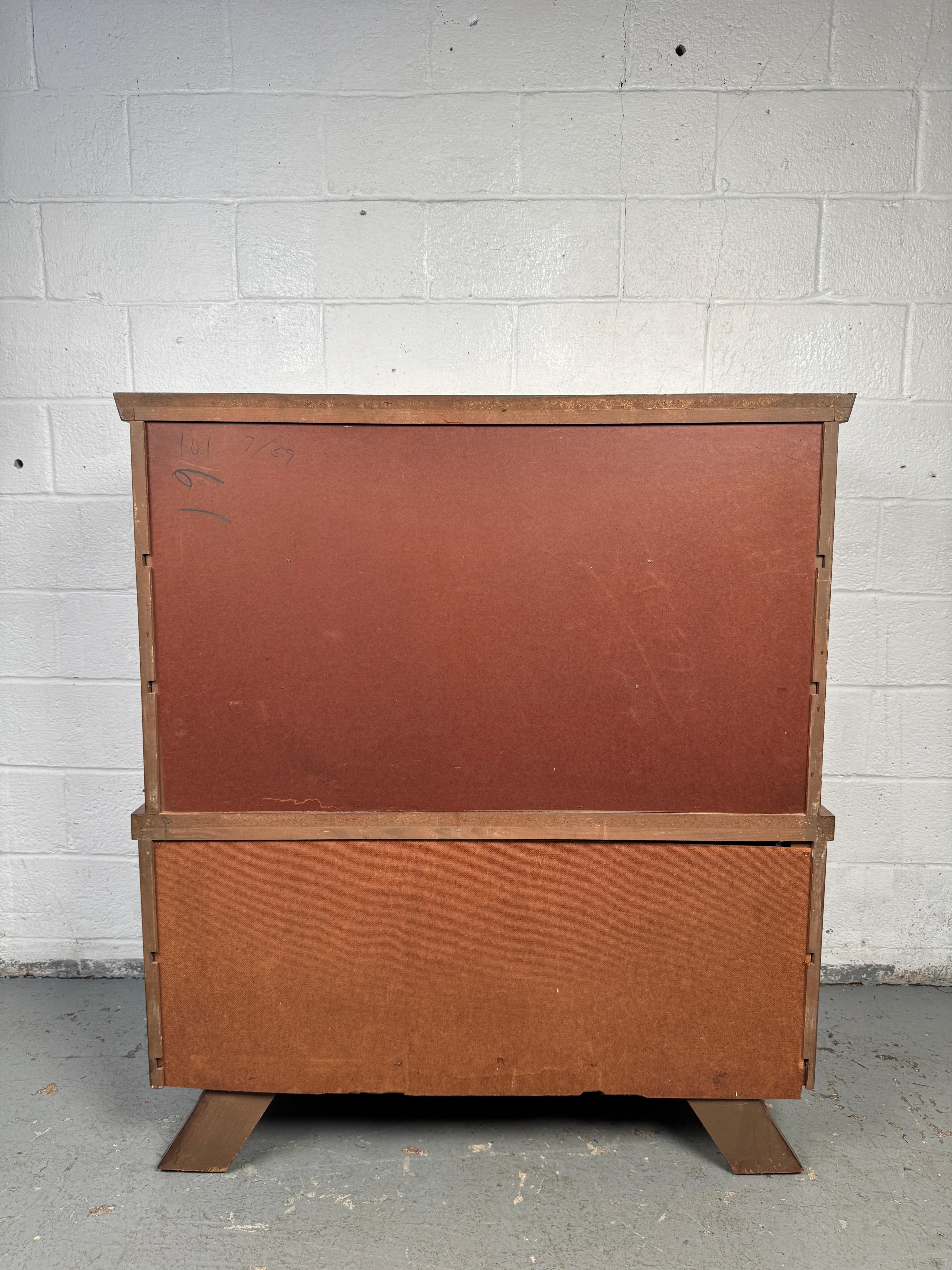 Shapely Mid-Century Modern Walnut Highboy Dresser For Sale 15