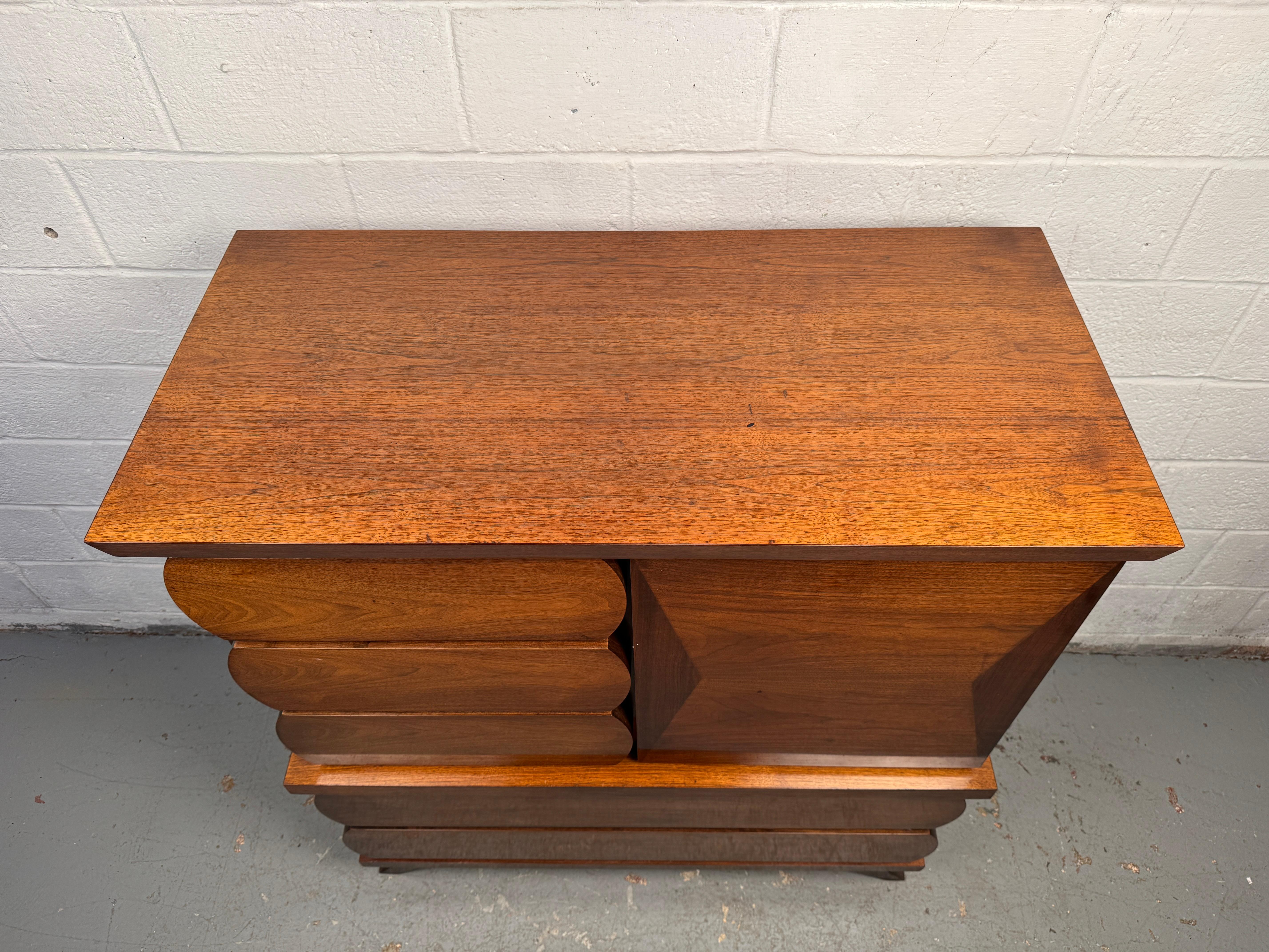 Shapely Mid-Century Modern Walnut Highboy Dresser For Sale 2