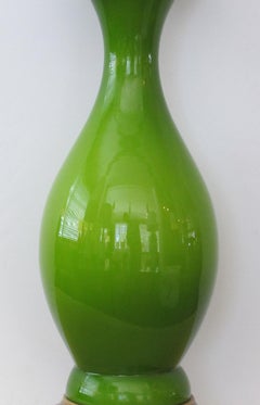 Shapely Pair of American 1960s Apple-Green Cased-Glass Baluster-Form Lamps