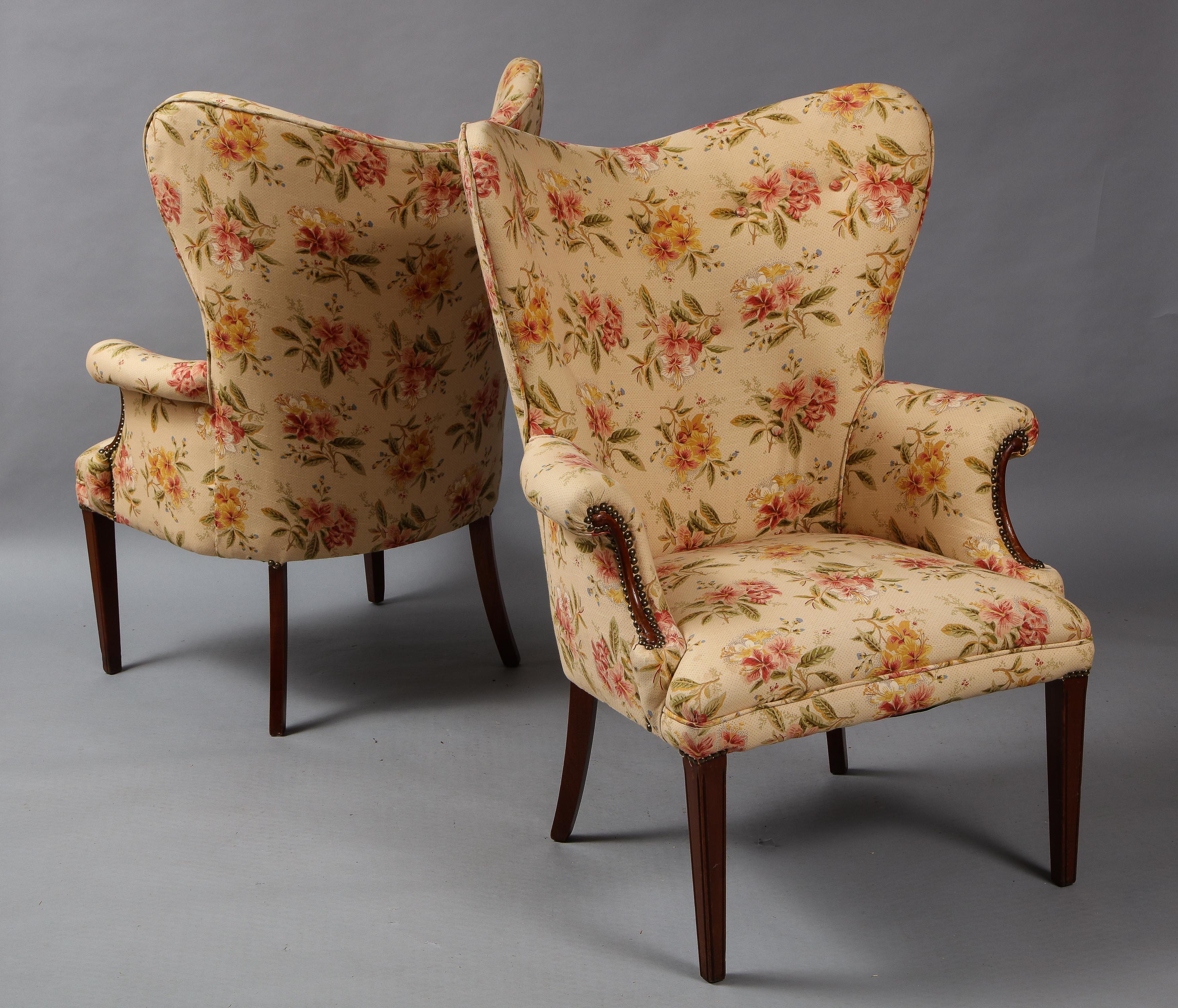 Shapely Pair of Wing Chairs 4