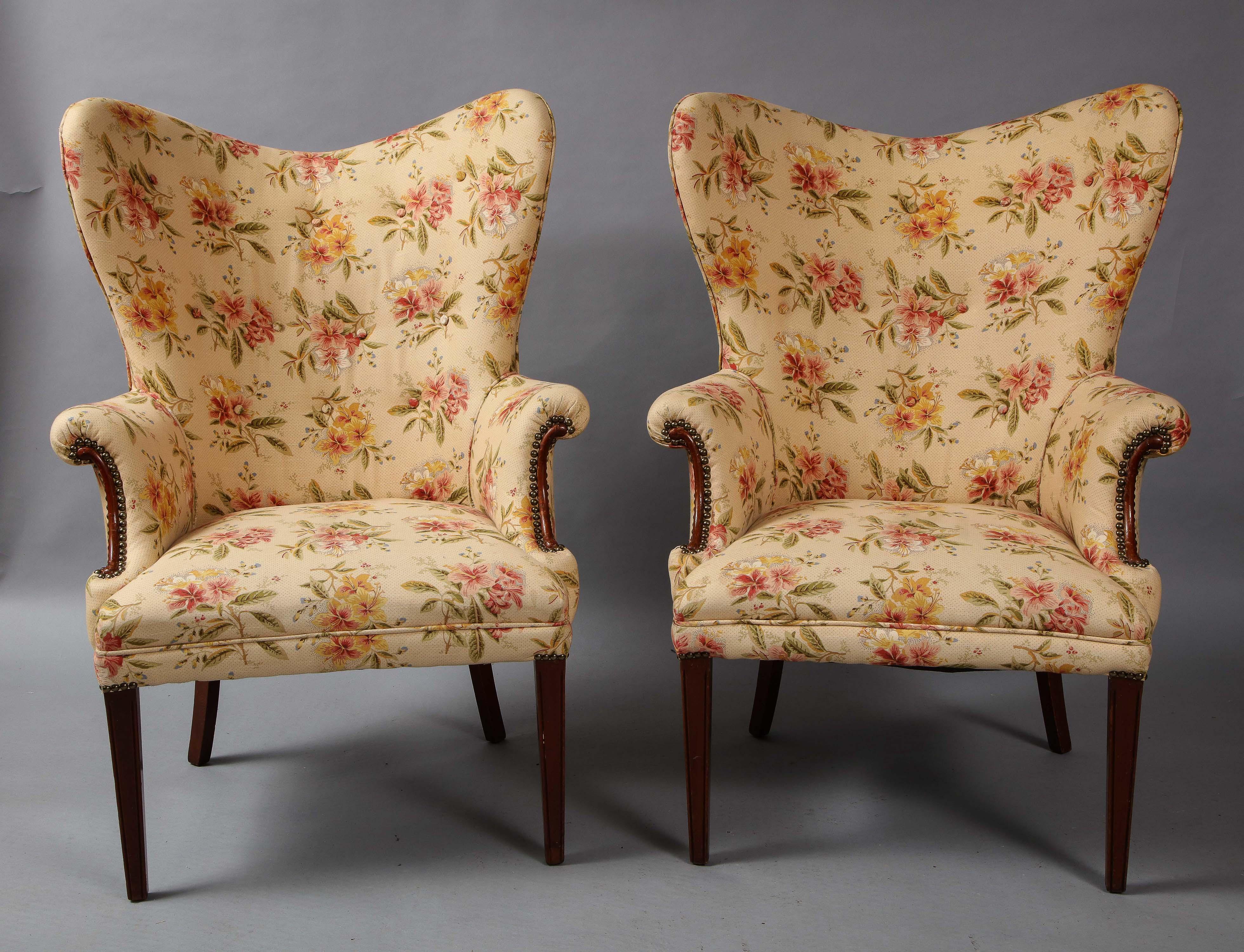 English Shapely Pair of Wing Chairs