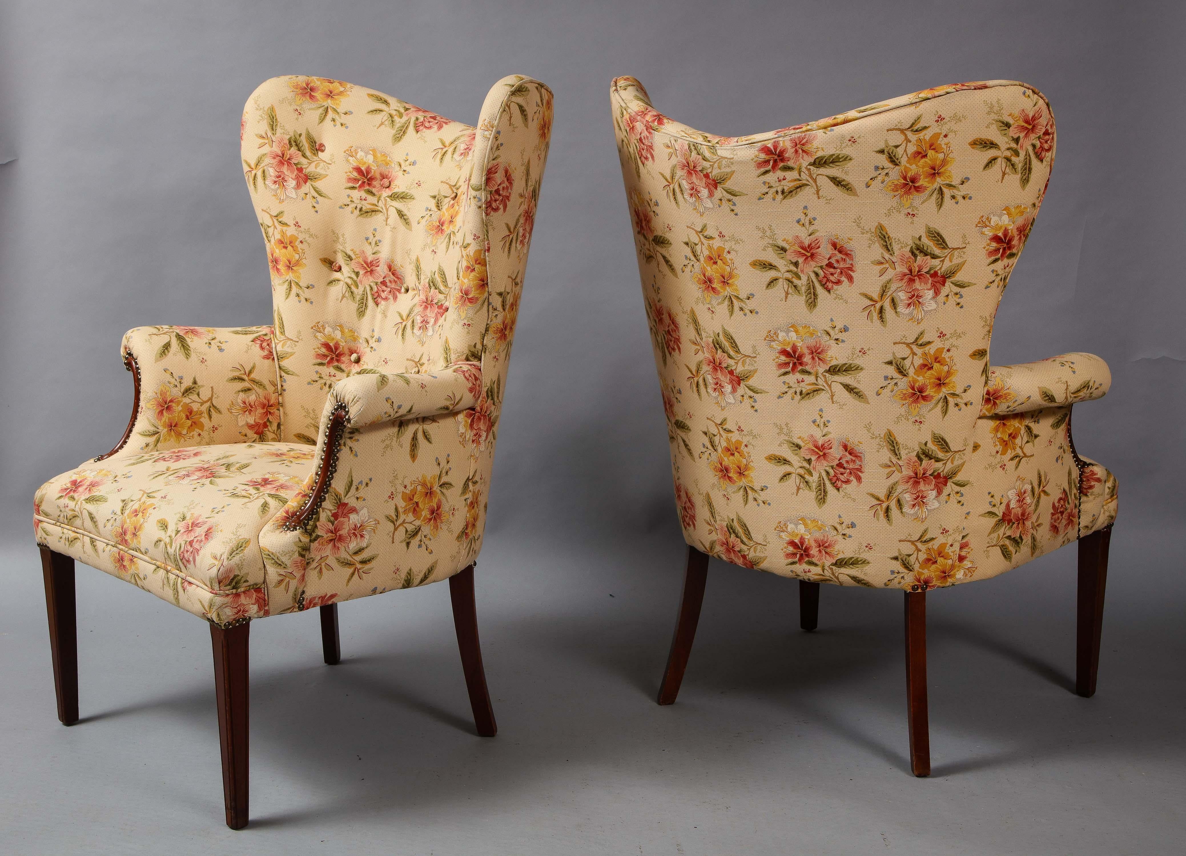 Shapely Pair of Wing Chairs In Good Condition In Greenwich, CT