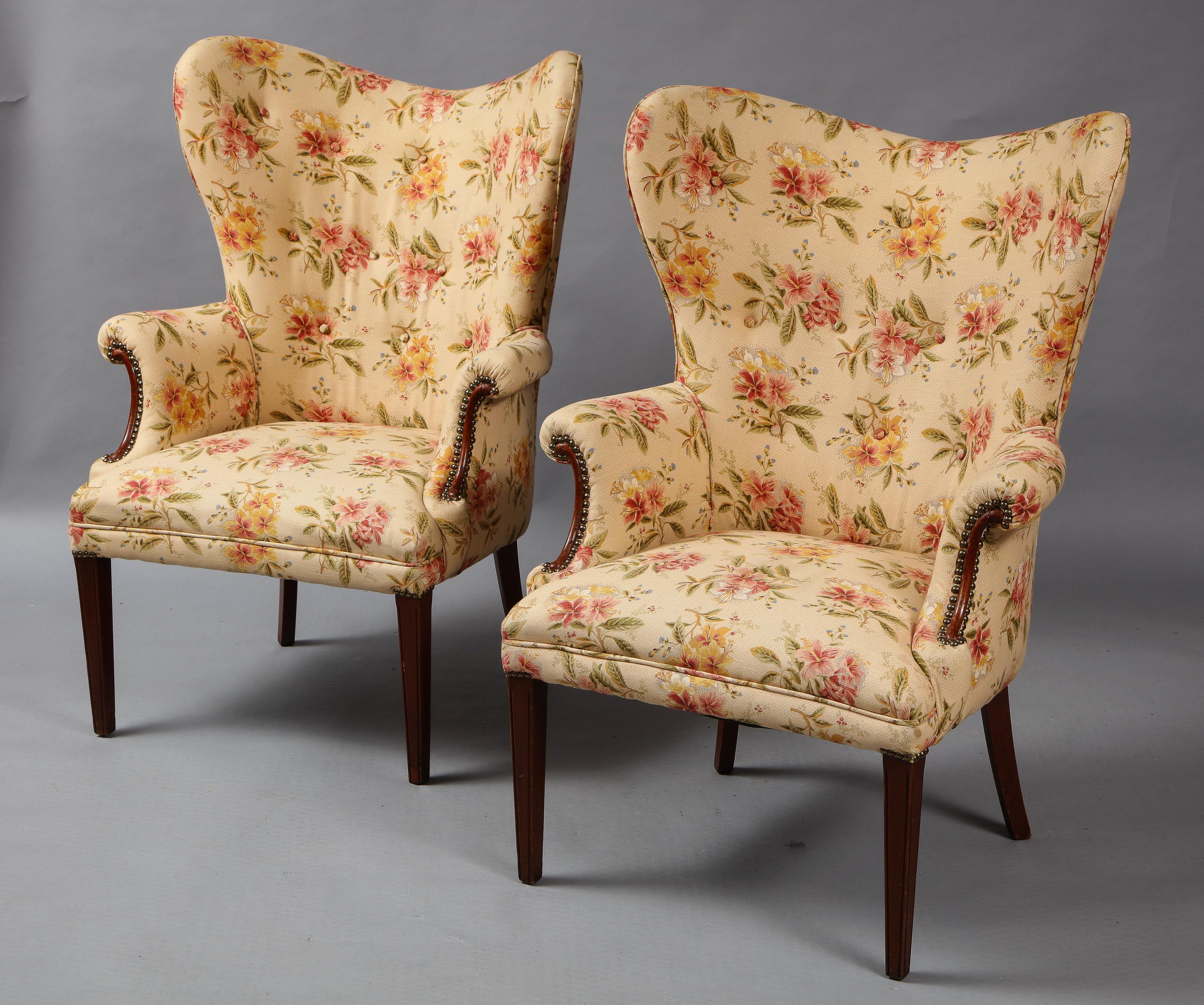 Mid-20th Century Shapely Pair of Wing Chairs