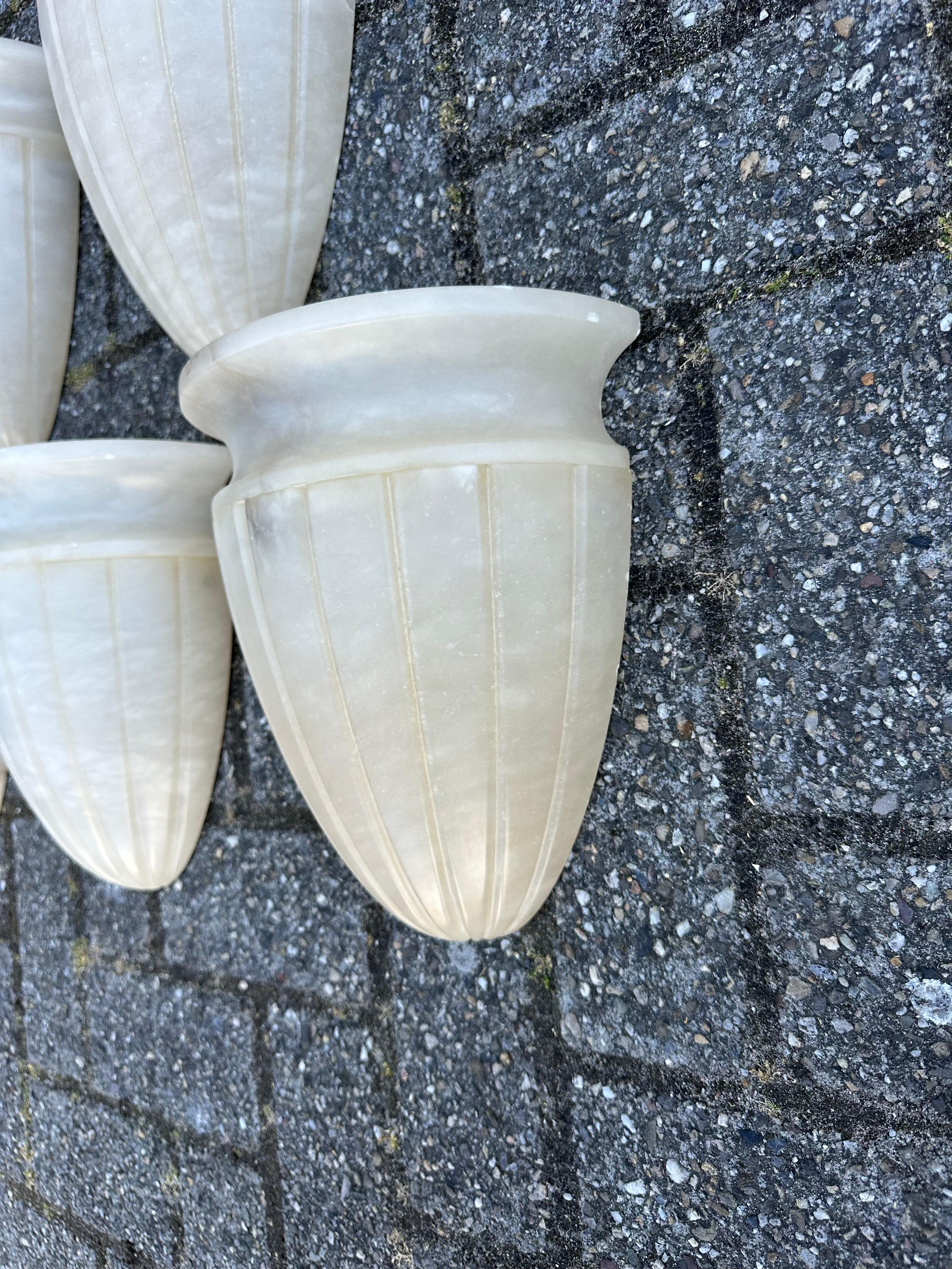 Shapely Set of 5 Midcentury Modern Art Deco Design Alabaster Wall Sconces, Lamps 3