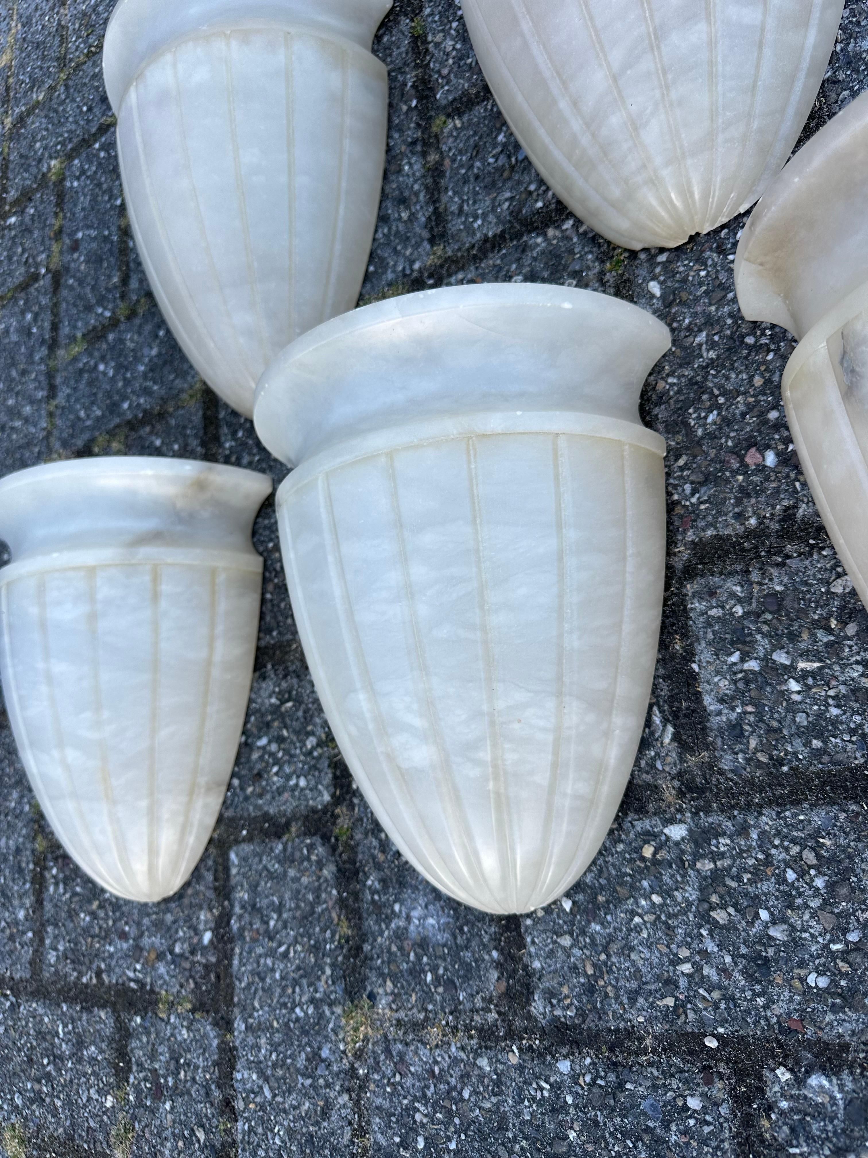 Shapely Set of 5 Midcentury Modern Art Deco Design Alabaster Wall Sconces, Lamps 4