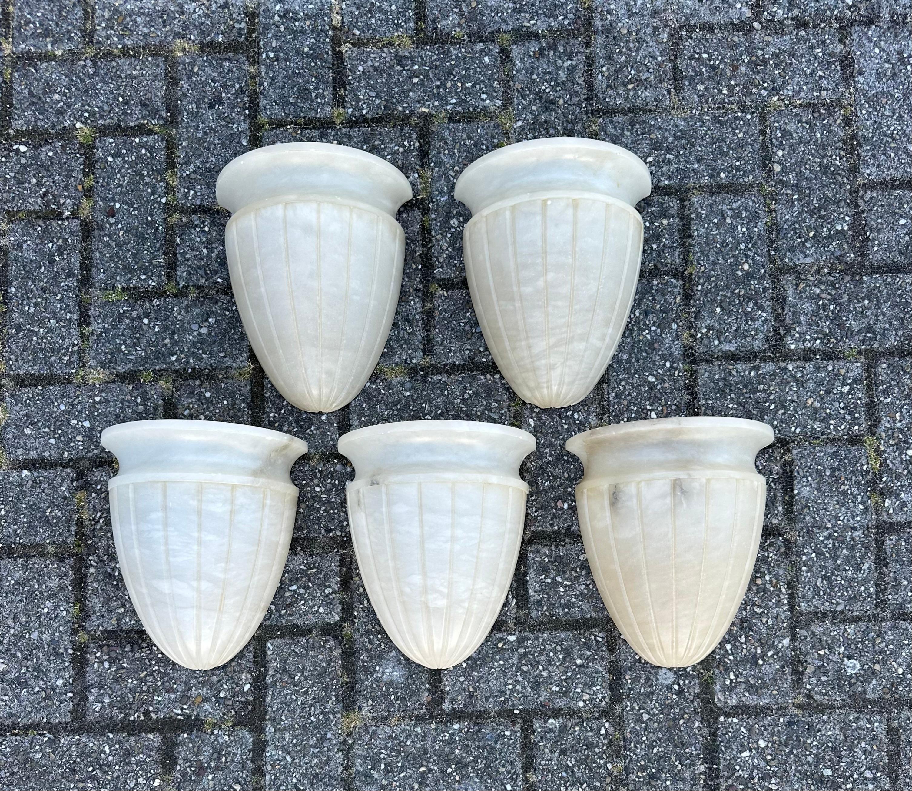 Shapely Set of 5 Midcentury Modern Art Deco Design Alabaster Wall Sconces, Lamps 6