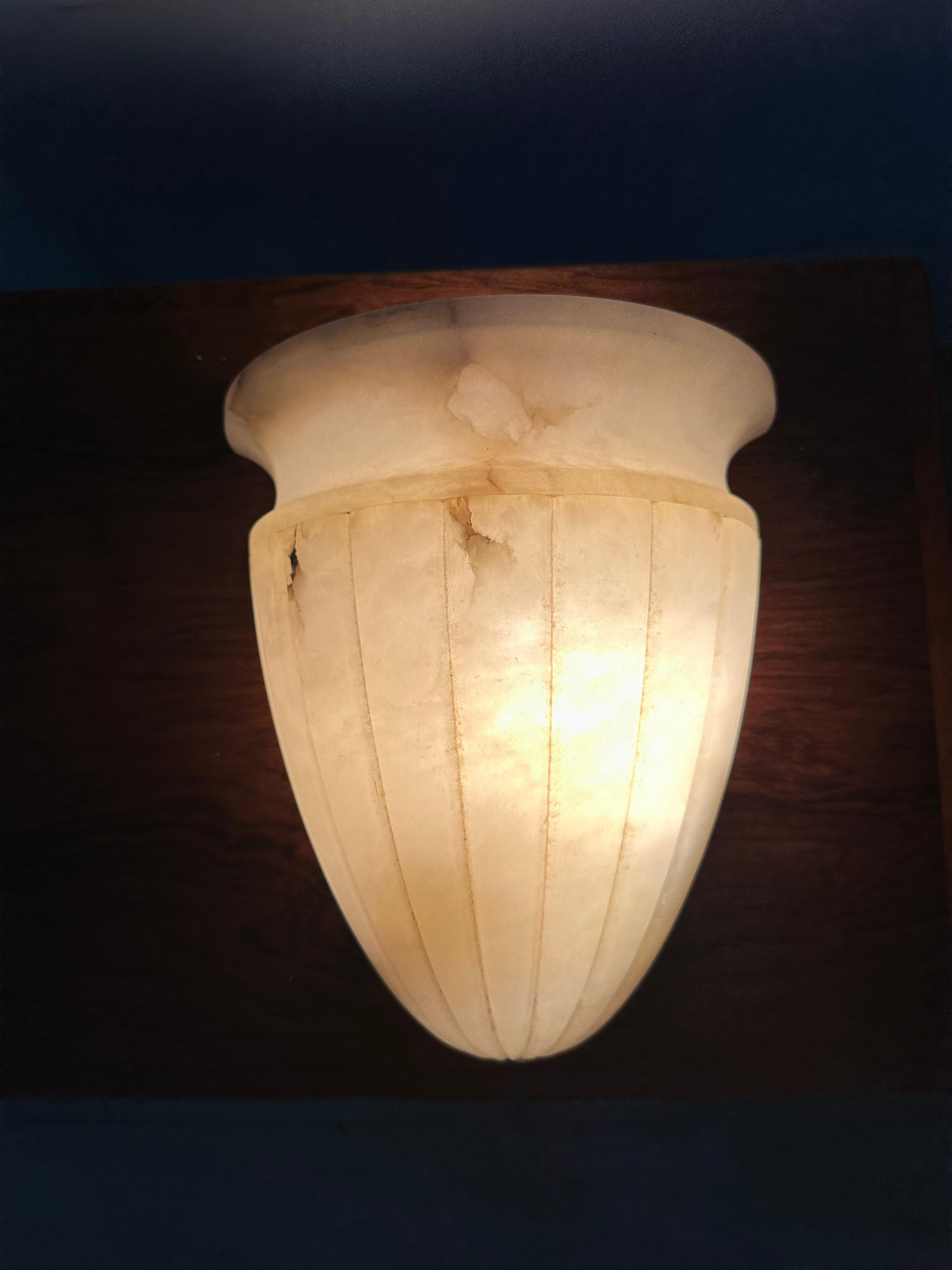 Shapely Set of 5 Midcentury Modern Art Deco Design Alabaster Wall Sconces, Lamps 9