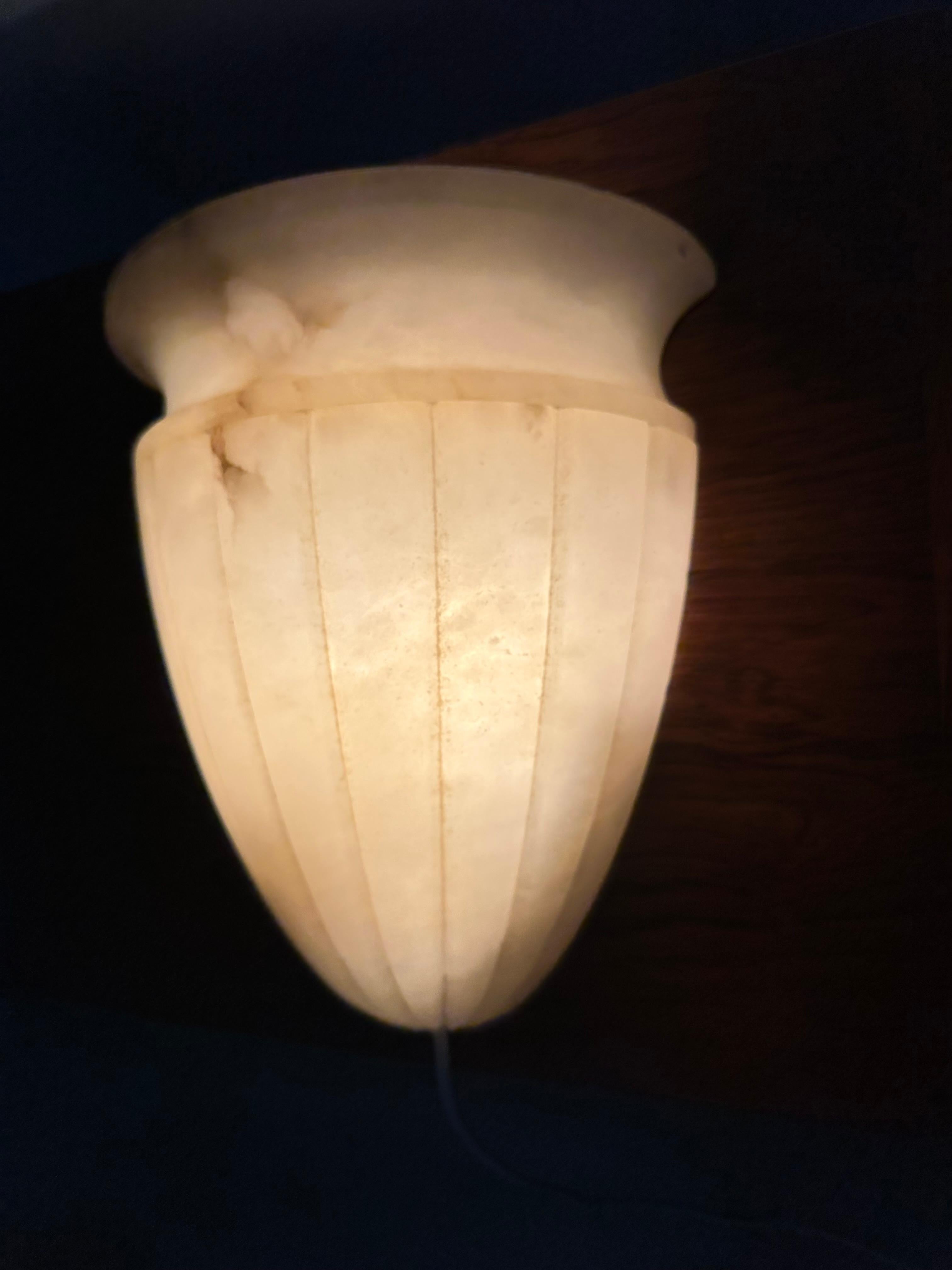 Shapely Set of 5 Midcentury Modern Art Deco Design Alabaster Wall Sconces, Lamps 10