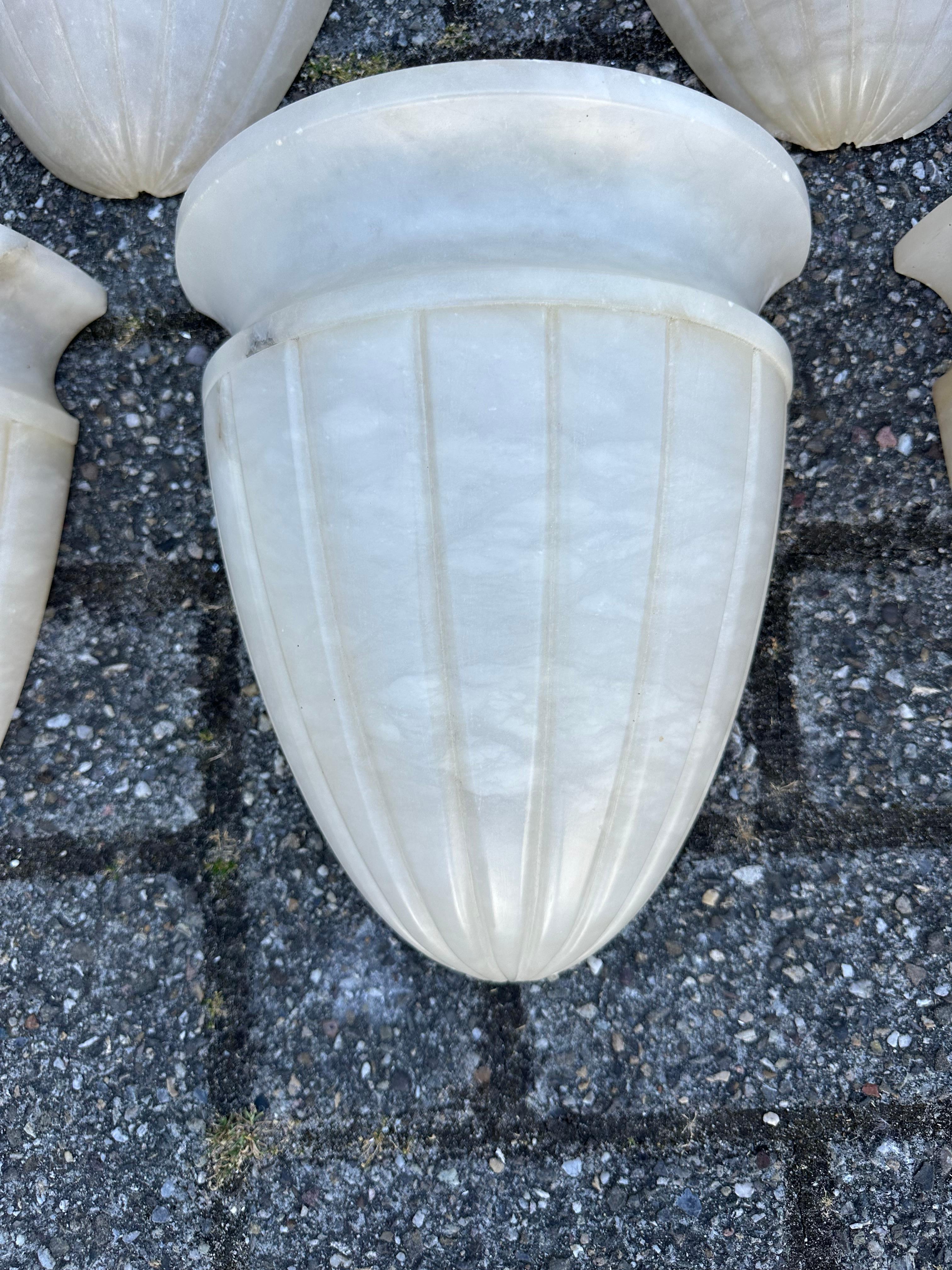 20th Century Shapely Set of 5 Midcentury Modern Art Deco Design Alabaster Wall Sconces, Lamps