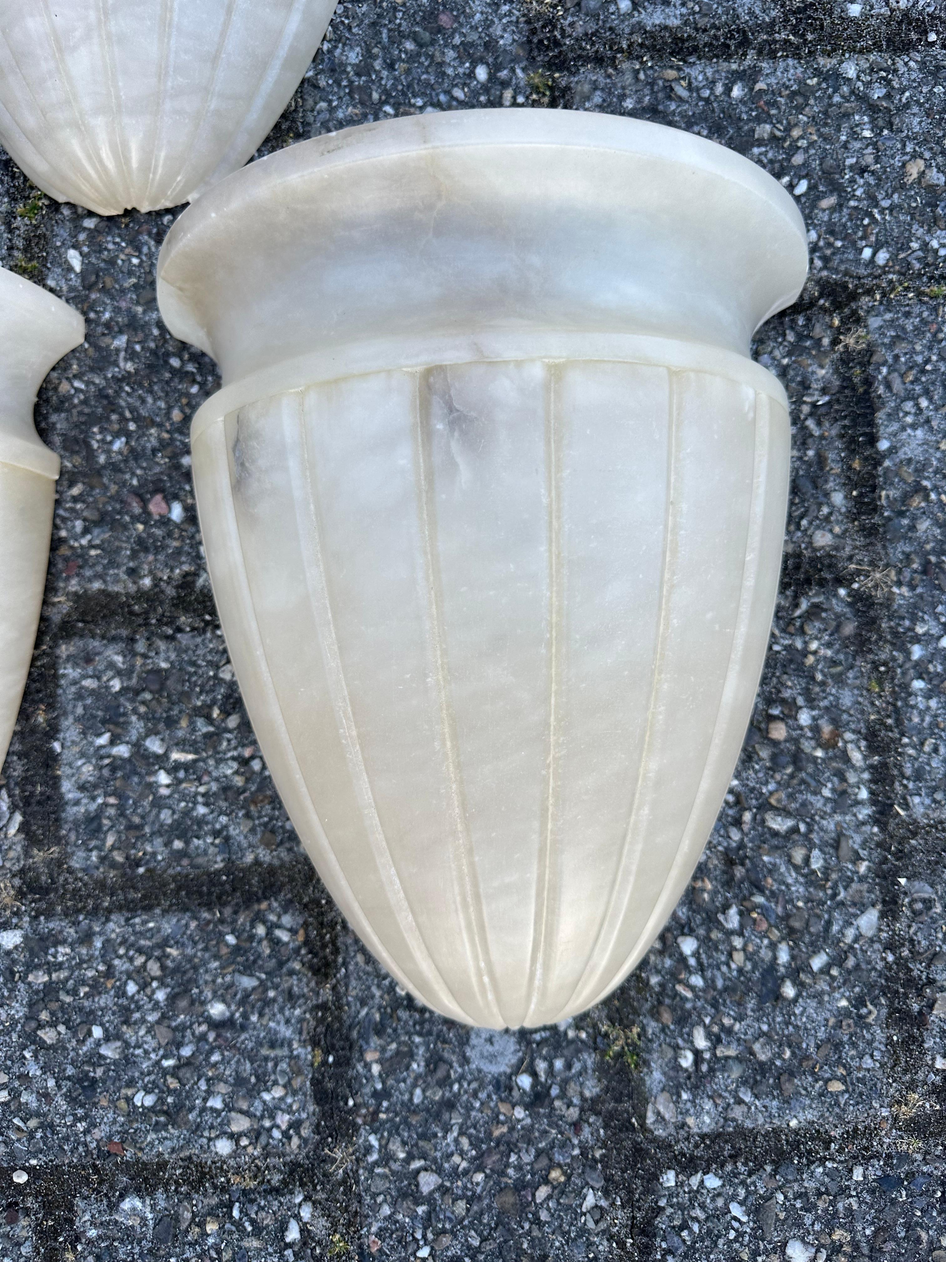 Iron Shapely Set of 5 Midcentury Modern Art Deco Design Alabaster Wall Sconces, Lamps