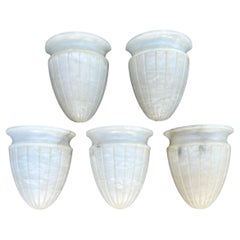 Shapely Set of 5 Midcentury Modern Art Deco Design Alabaster Wall Sconces, Lamps