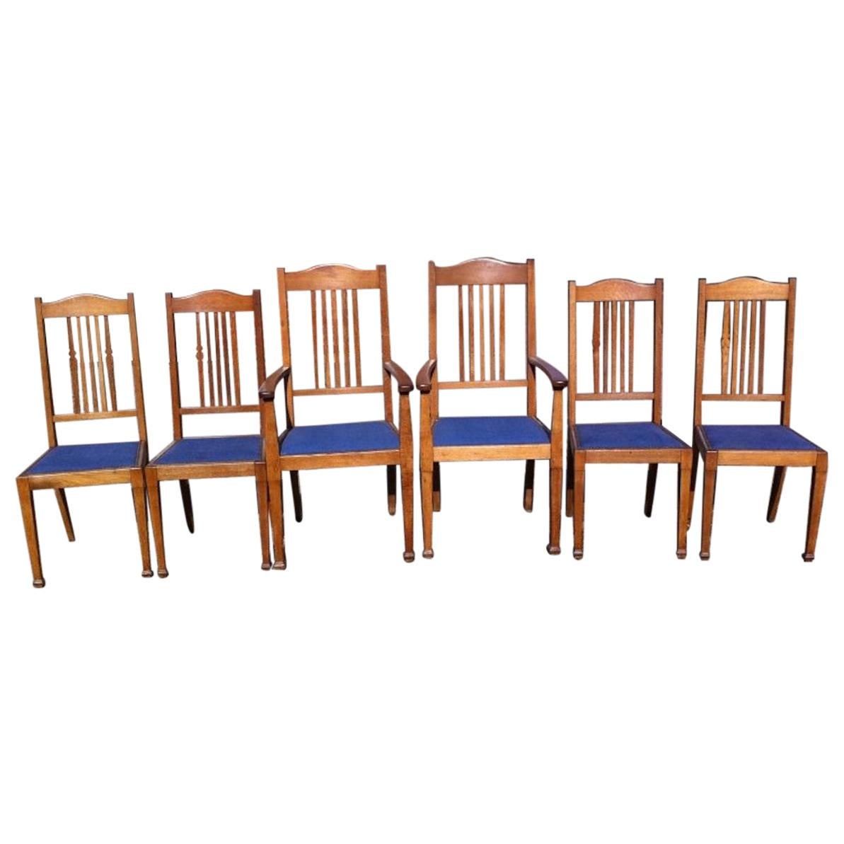 Shapland and Petter, a Good Quality Set of Six Arts and Crafts Oak Dining Chairs