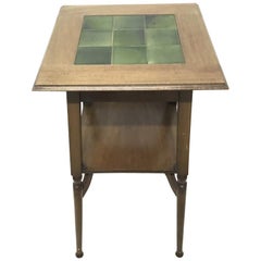 Antique Shapland & Petter an Arts & Crafts Green Tile Top Plant Stand or Side Table