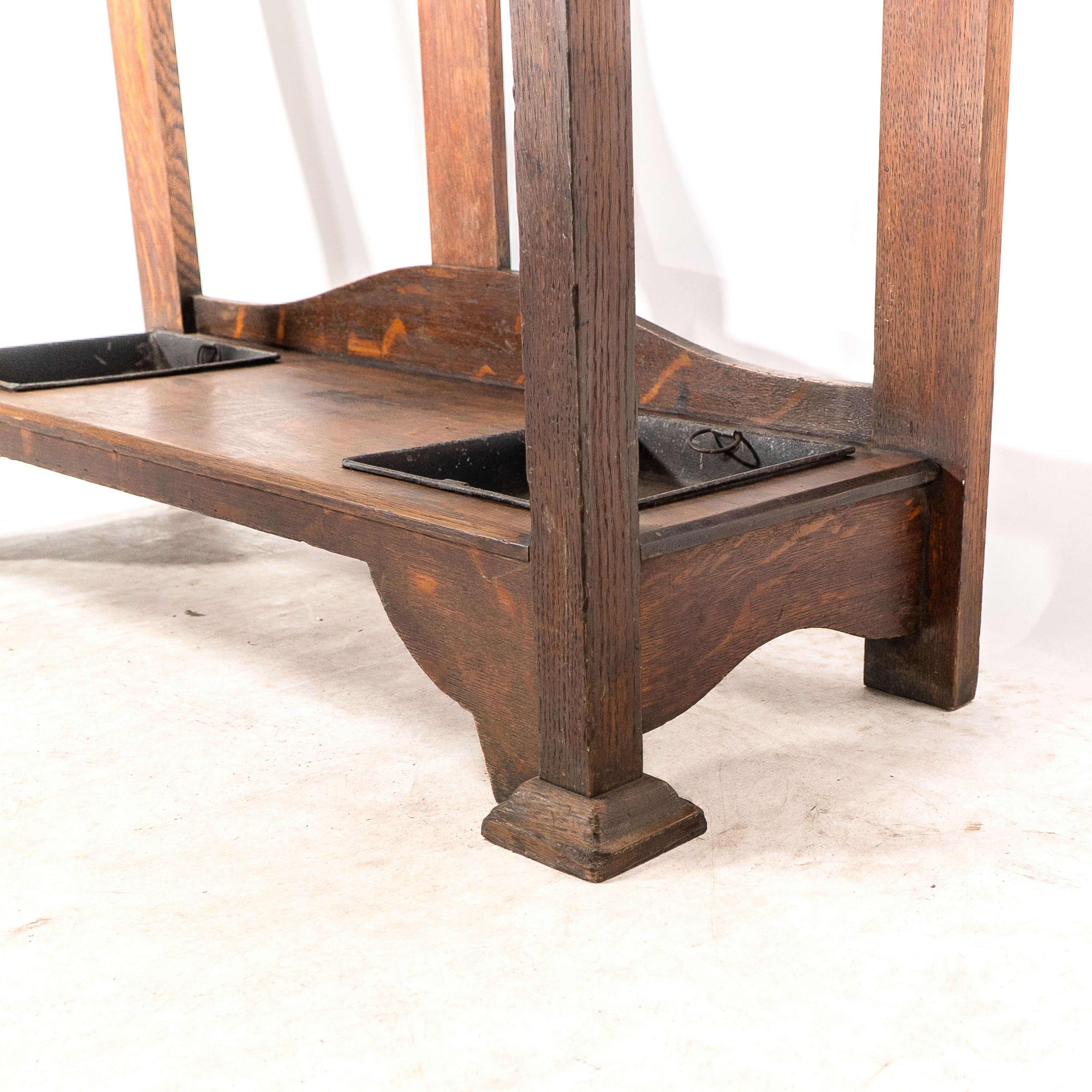 Shapland & Petter. An Arts & Crafts oak hallstand with mirror and copper panel For Sale 4