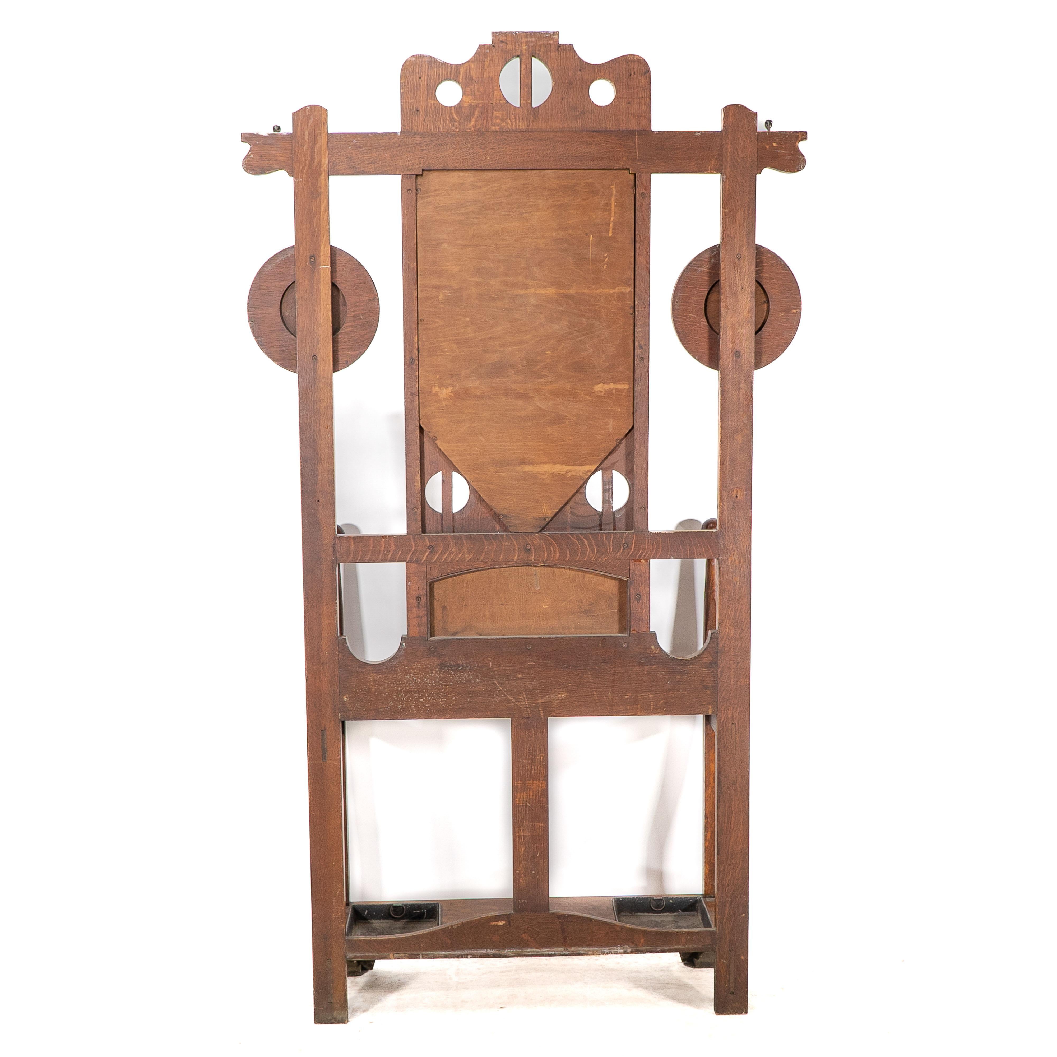 Shapland & Petter. An Arts & Crafts oak hallstand with mirror and copper panel For Sale 5