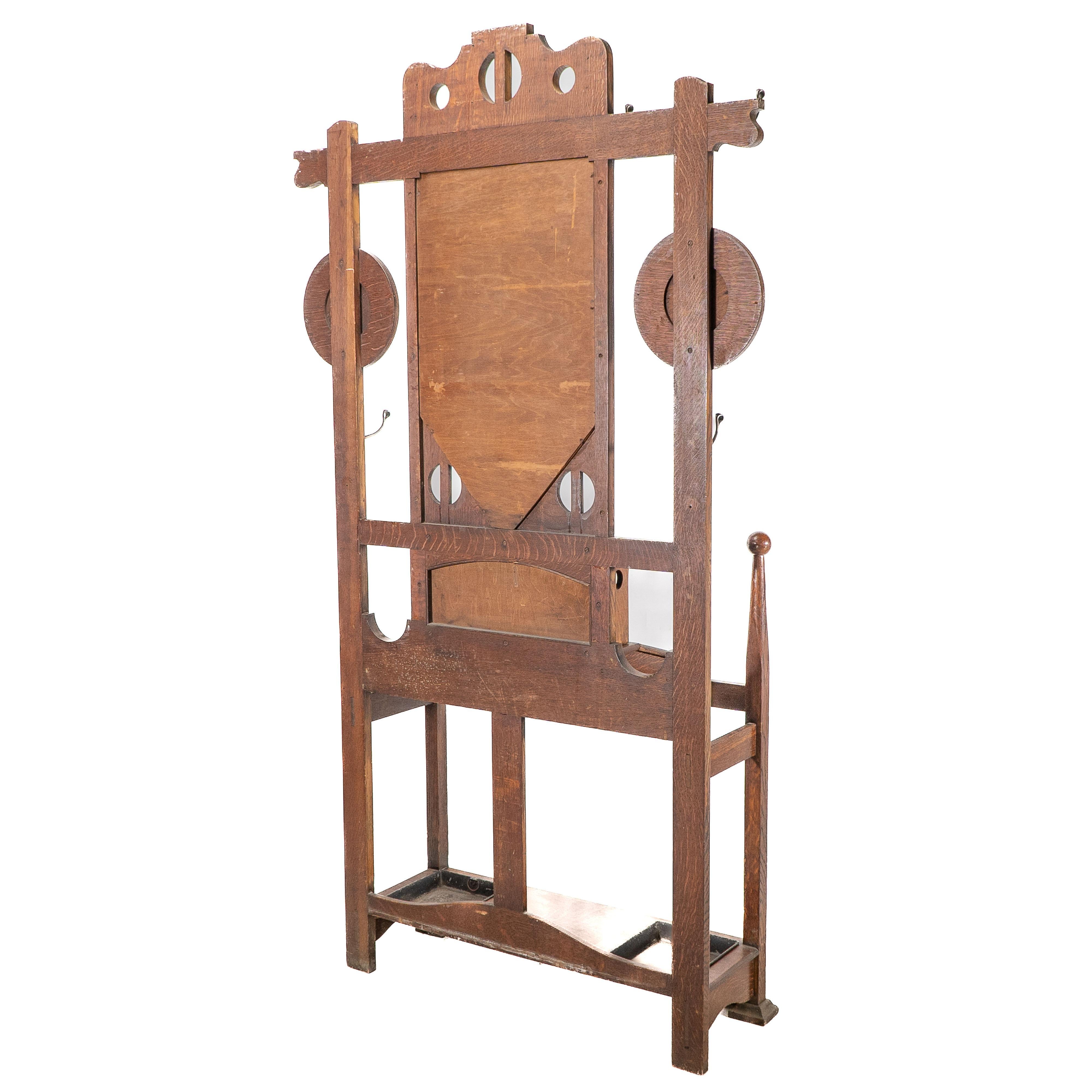 Shapland & Petter. An Arts & Crafts oak hallstand with mirror and copper panel For Sale 6