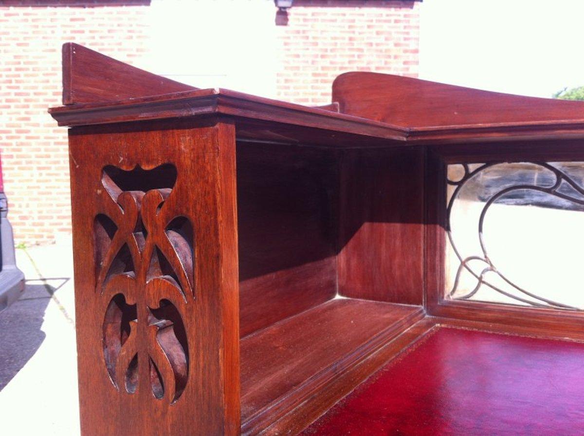 Shapland & Petter, Arts & Crafts Mahogany Desk with a Pierced Heart to the Top For Sale 3
