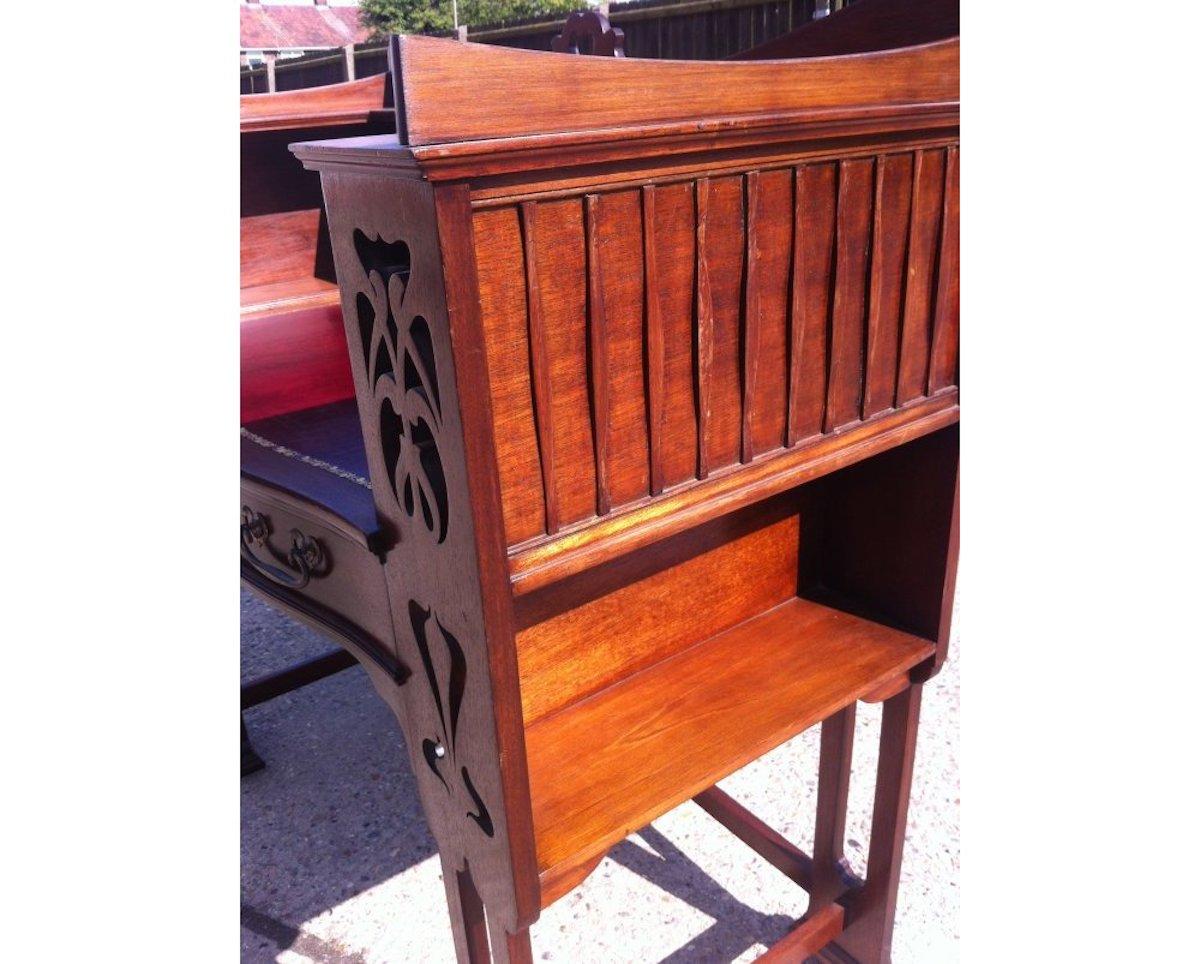 Shapland & Petter, Arts & Crafts Mahogany Desk with a Pierced Heart to the Top For Sale 6