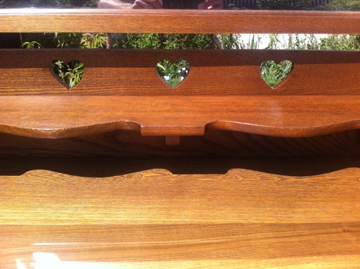 English Shapland & Petter, Arts & Crafts Oak Dressing Table with Pierced Hearts For Sale