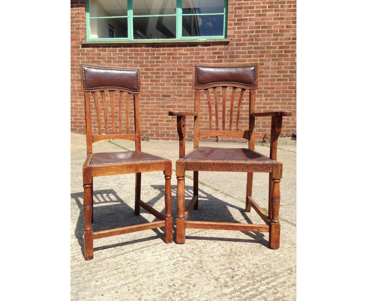 Arts and Crafts Shapland & Petter Attri a Set of Eight English Arts & Crafts Oak Dining Chairs For Sale