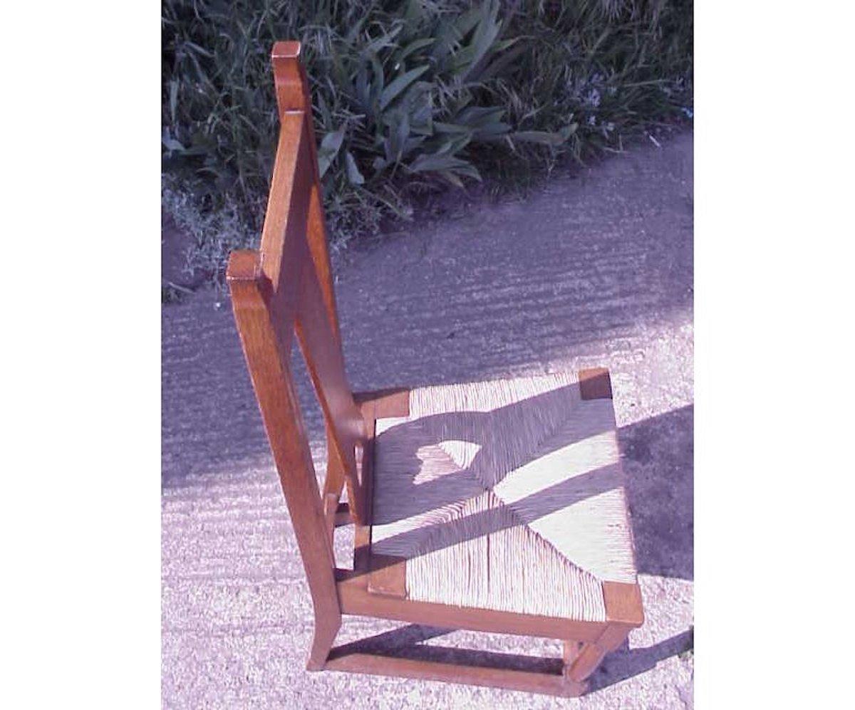 Arts and Crafts Shapland & Petter, Baillie Scott Style of, Arts & Crafts Oak Rush Seated Chair For Sale
