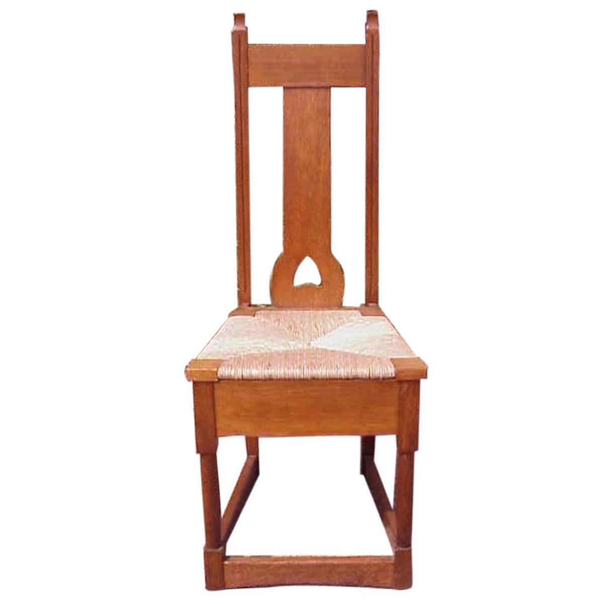 Shapland & Petter, Baillie Scott Style of, Arts & Crafts Oak Rush Seated Chair