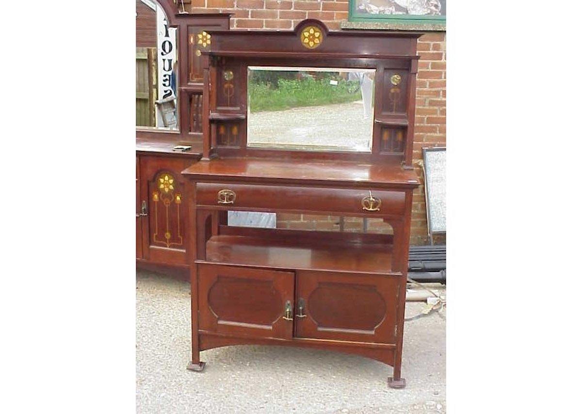 Shapland & Petter Extremely Rare Arts & Crafts Mahogany Inlaid Dining Room Suite In Good Condition For Sale In London, GB