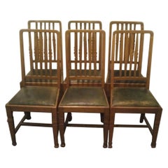 Shapland & Petter, Set of Six Arts & Crafts Oak Dining Chairs with Shaped Backs